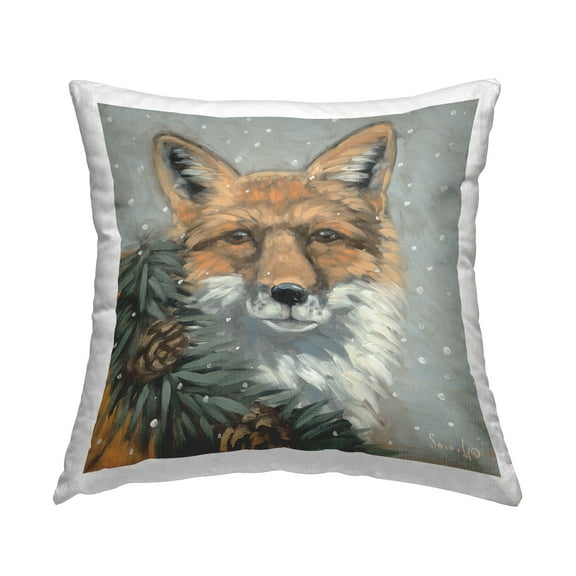 Stupell Industries Fox with Snowy Pinecones Decorative Printed Throw Pillow, 18 x 18