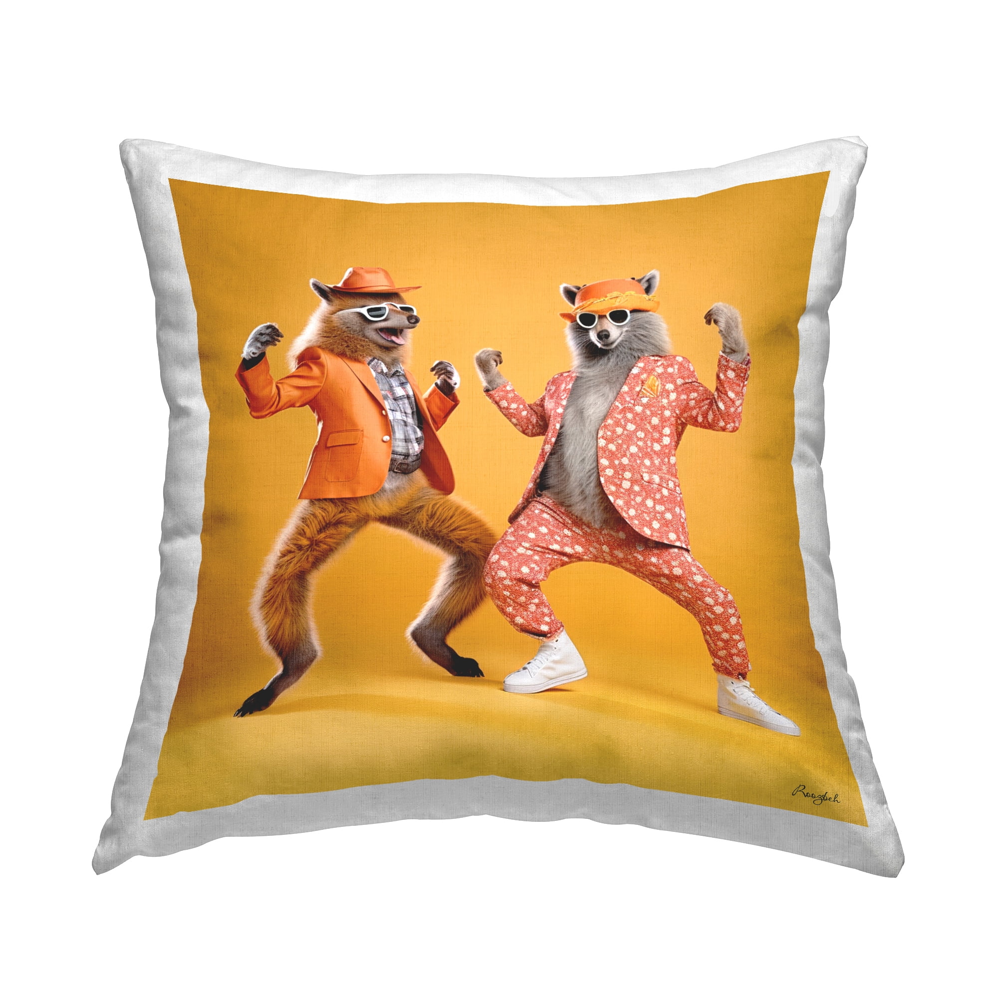 Stupell Industries Foxes Dancing on Yellow Decorative Printed Throw Pillow, 18 x 18