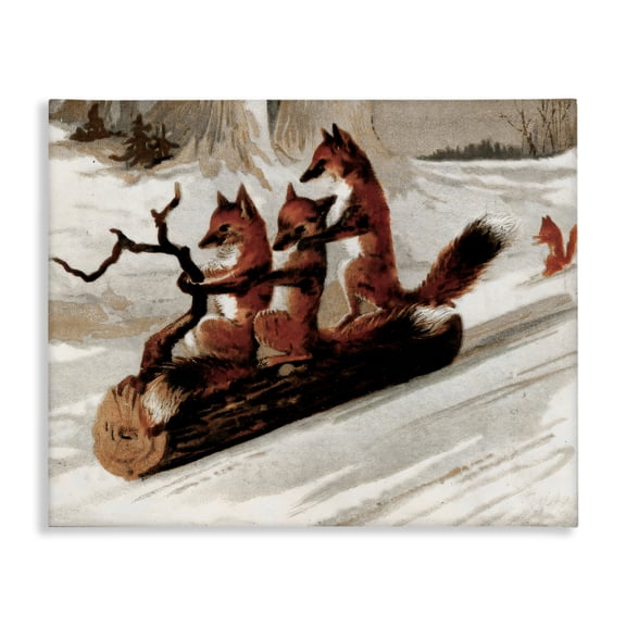 Stupell Industries Foxes Sledding on Log Canvas Wall Art, design by Arlington Prints