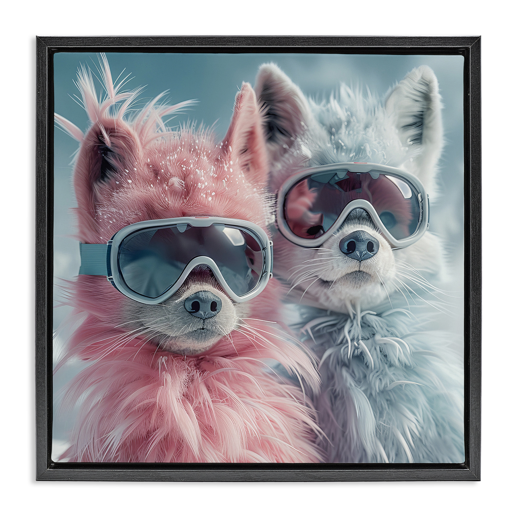 Stupell Industries Foxes in Winter Goggles Animals Painting Black Floater Framed Canvas Art Print Wall Art, 25 x 25