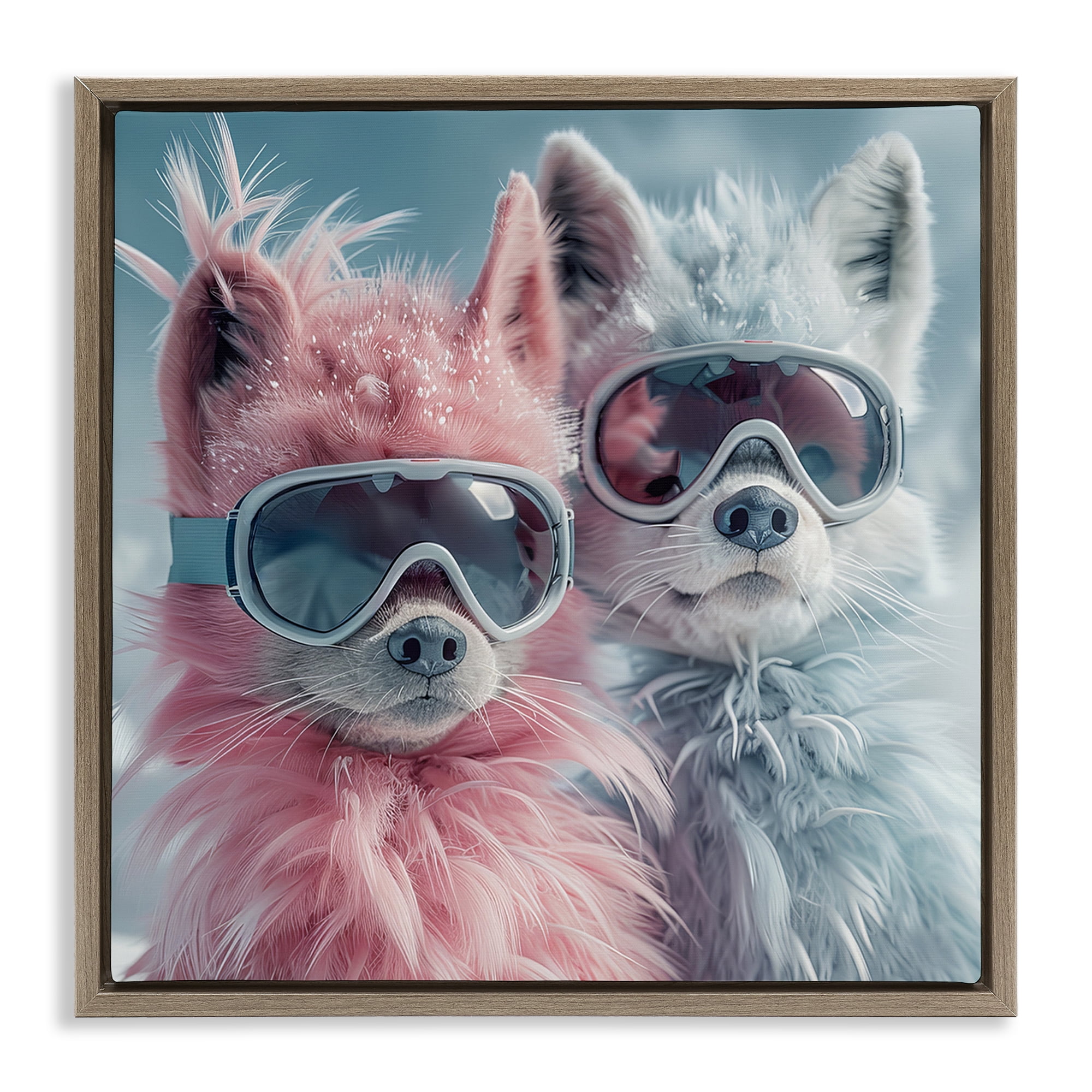 Stupell Industries Foxes in Winter Goggles Animals Painting Brown Floater Framed Canvas Art Print Wall Art, 18 x 18
