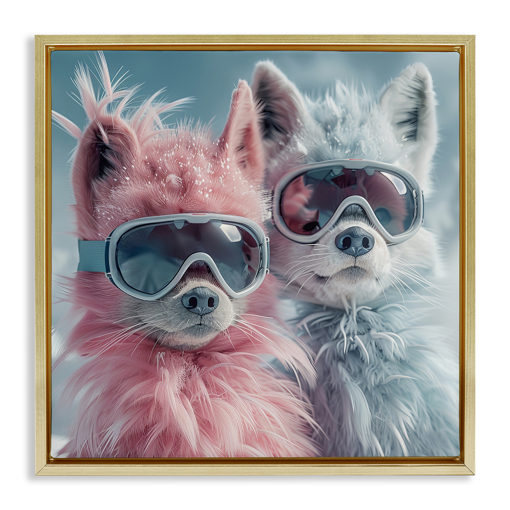 Stupell Industries Foxes in Winter Goggles Animals Painting Gold Floater Framed Canvas Art Print Wall Art, 18 x 18