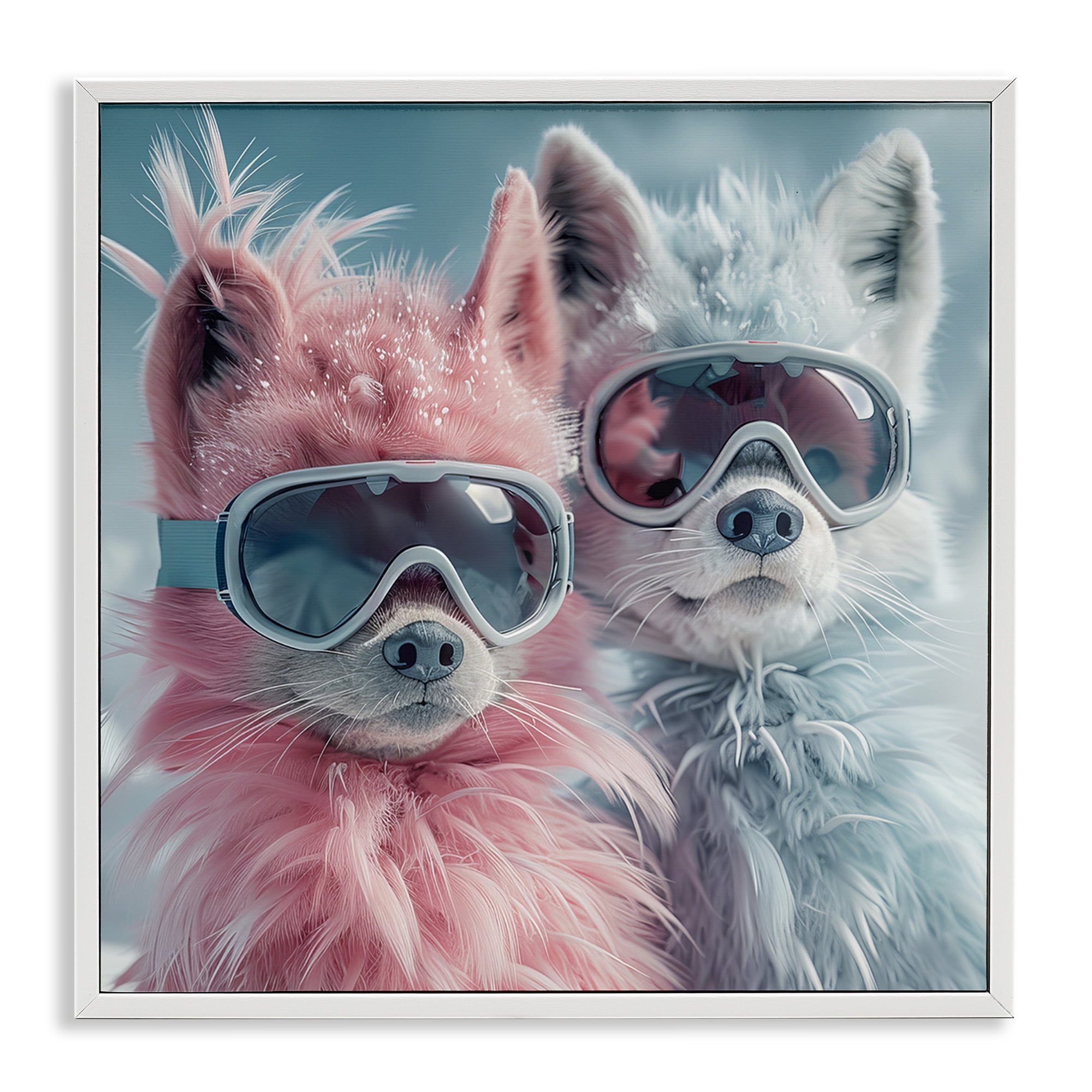Stupell Industries Foxes in Winter Goggles Animals Painting White Framed Art Print Wall Art, 12 x 12