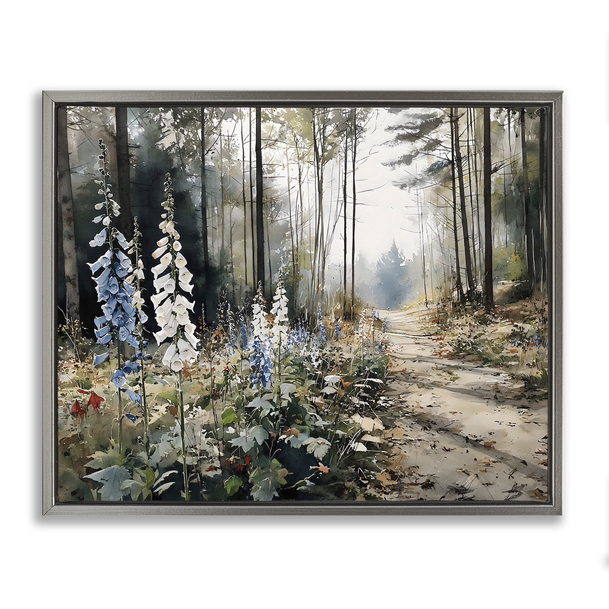 Stupell Industries Foxglove Path Sunlit Woods Gray Framed Floater Canvas Wall Art, design by Franklyn Gregory