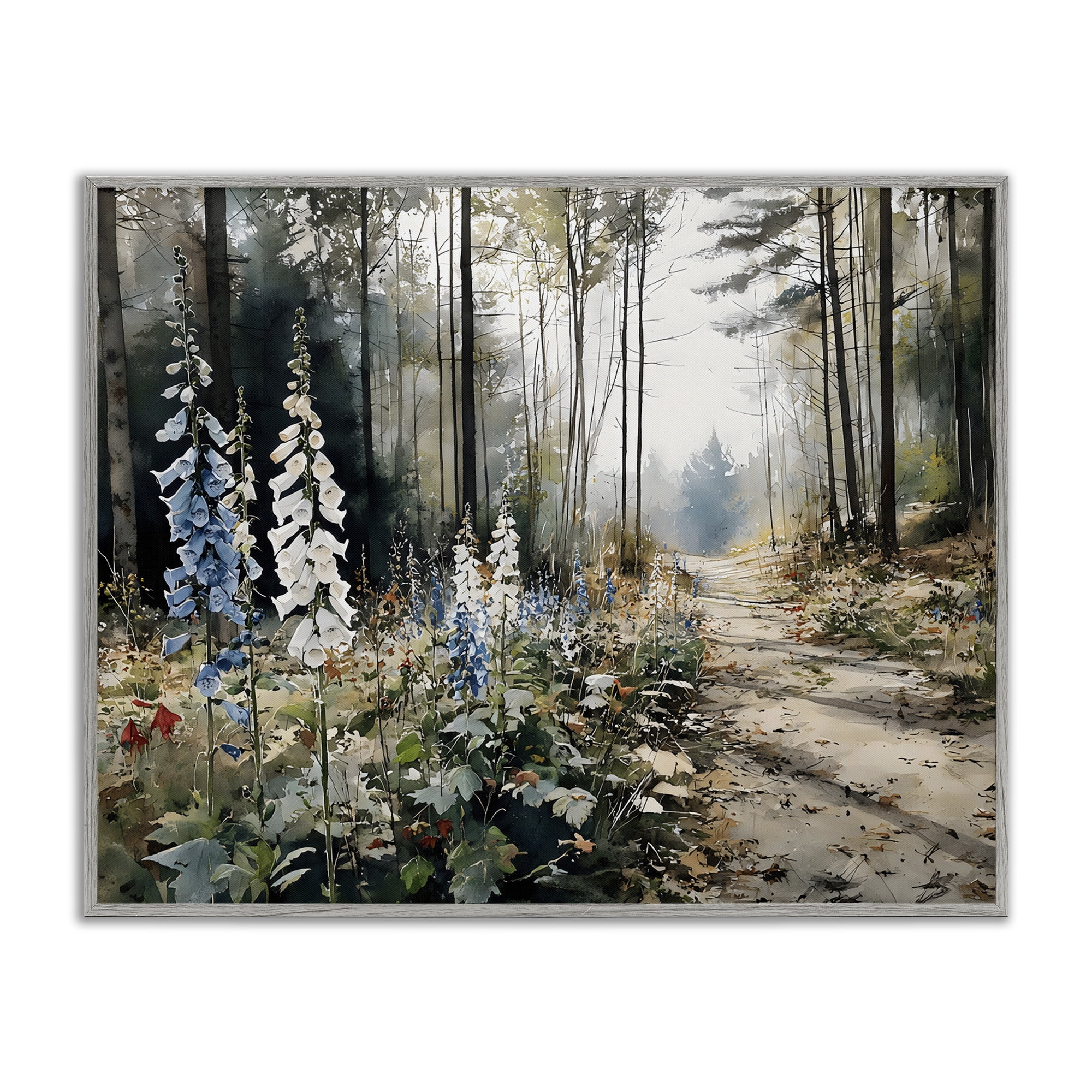 Stupell Industries Foxglove Path Sunlit Woods Gray Framed Giclee Art, design by Franklyn Gregory