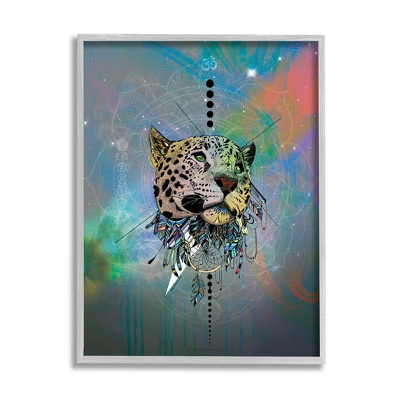 Stupell Industries Fractal Dreamcatcher Jaguar Graphic Art Gray Framed Art Print Wall Art, Design by Karin Roberts