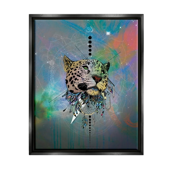 Stupell Industries Fractal Dreamcatcher Jaguar Graphic Art Jet Black Floating Framed Canvas Print Wall Art, Design by Karin Roberts