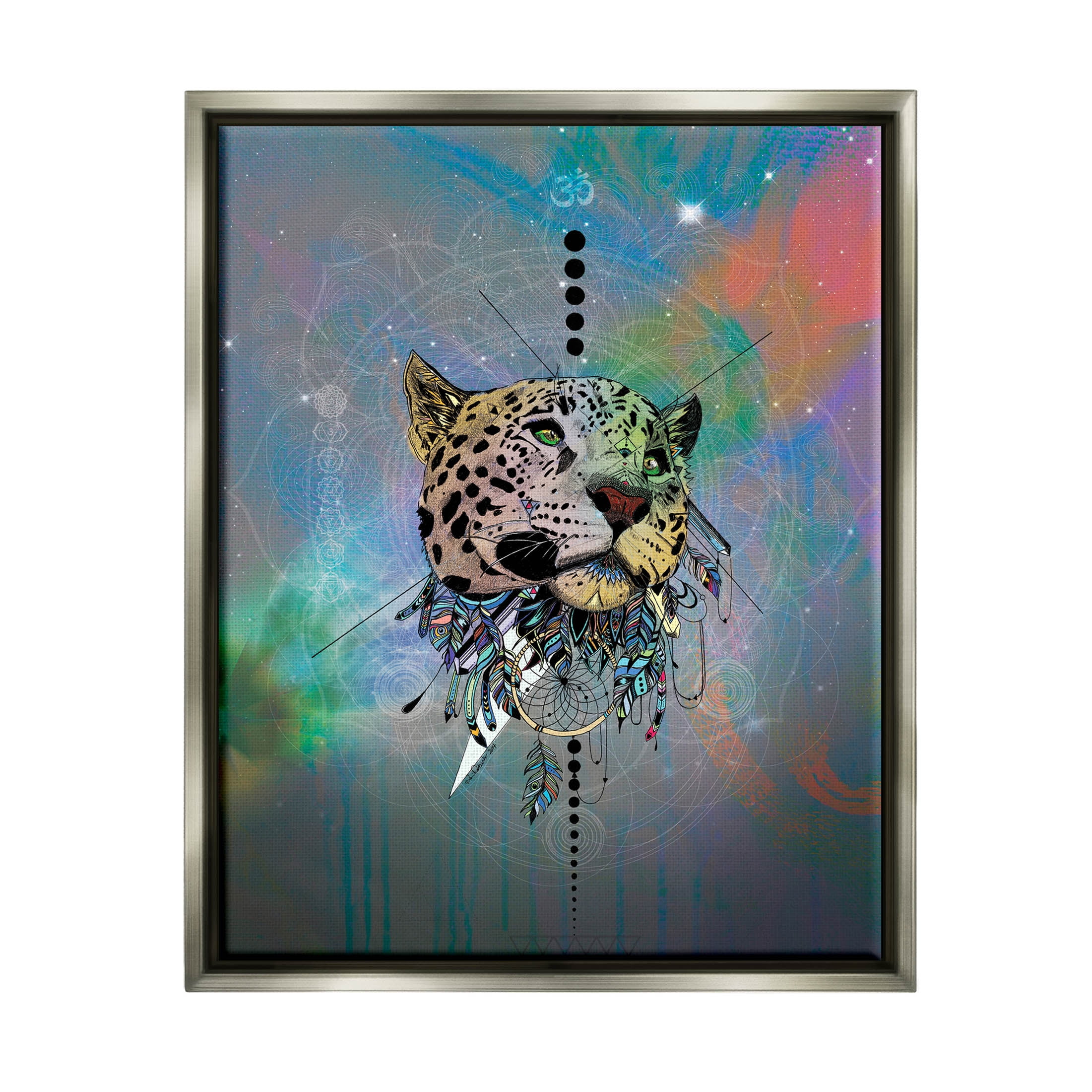 Stupell Industries Fractal Dreamcatcher Jaguar Graphic Art Luster Gray Floating Framed Canvas Print Wall Art, Design by Karin Roberts