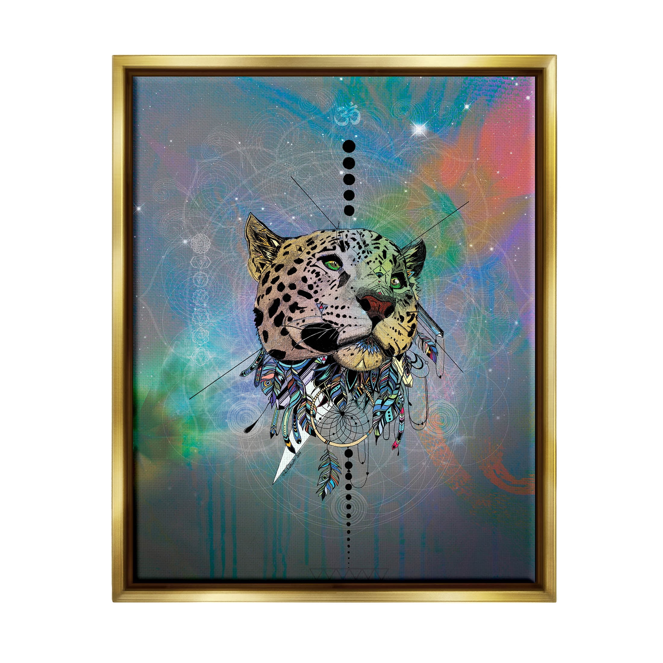 Stupell Industries Fractal Dreamcatcher Jaguar Graphic Art Metallic Gold Floating Framed Canvas Print Wall Art, Design by Karin Roberts