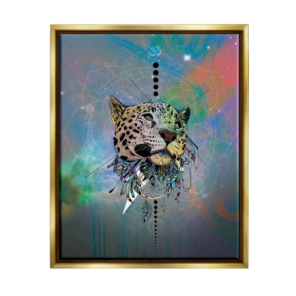 Stupell Industries Fractal Dreamcatcher Jaguar Graphic Art Metallic Gold Floating Framed Canvas Print Wall Art, Design by Karin Roberts