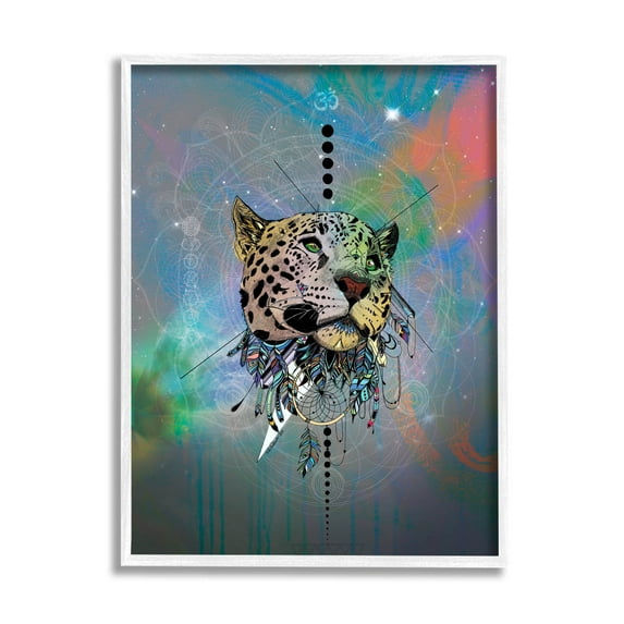 Stupell Industries Fractal Dreamcatcher Jaguar Graphic Art White Framed Art Print Wall Art, Design by Karin Roberts