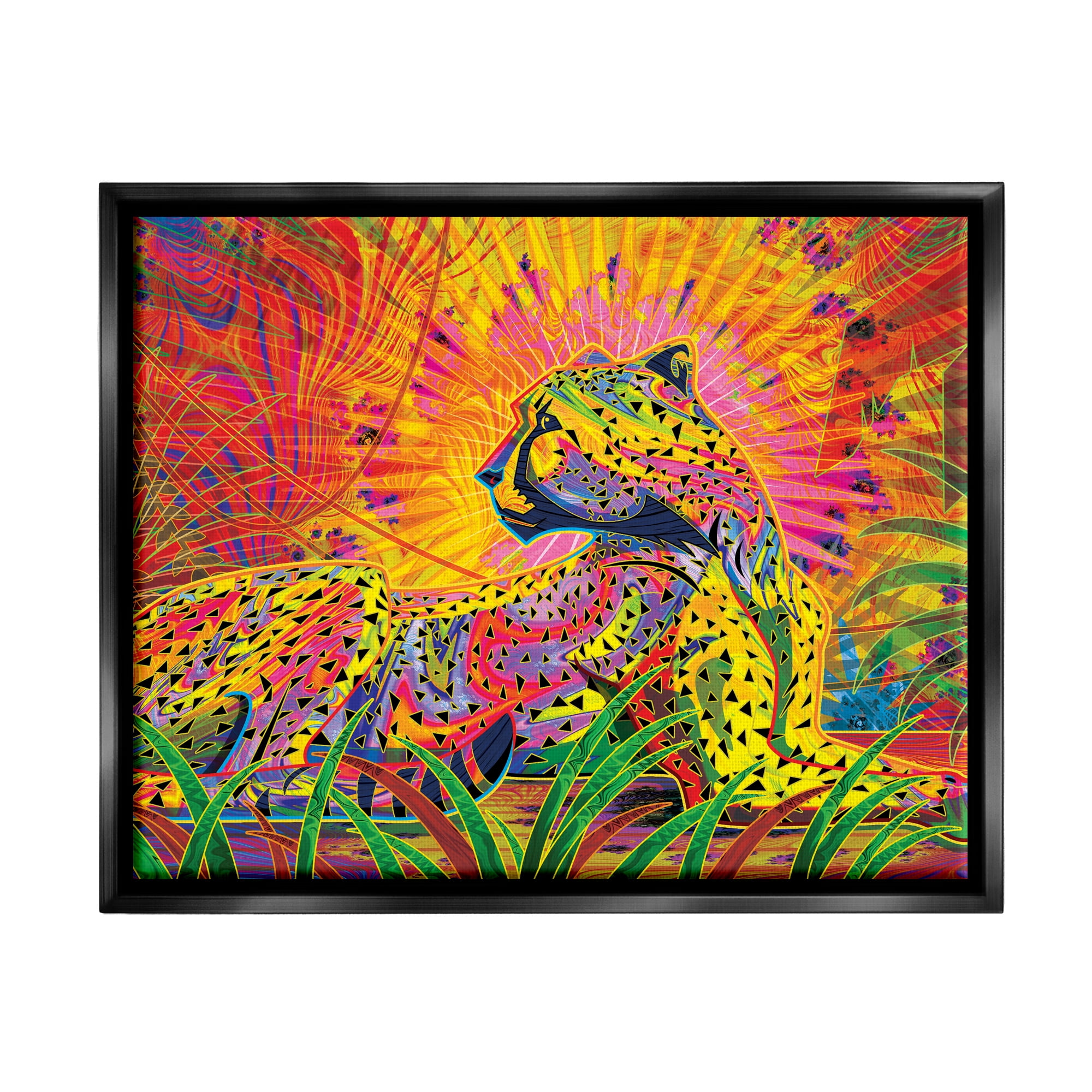 Stupell Industries Fractal Patterned Leopard Animals & Insects Painting Black Floater Framed Art Print Wall Art, 21 x 17