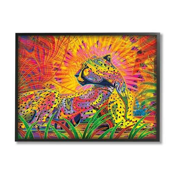 Stupell Industries Fractal Patterned Leopard Animals & Insects Painting Black Framed Art Print Wall Art, 14 x 11
