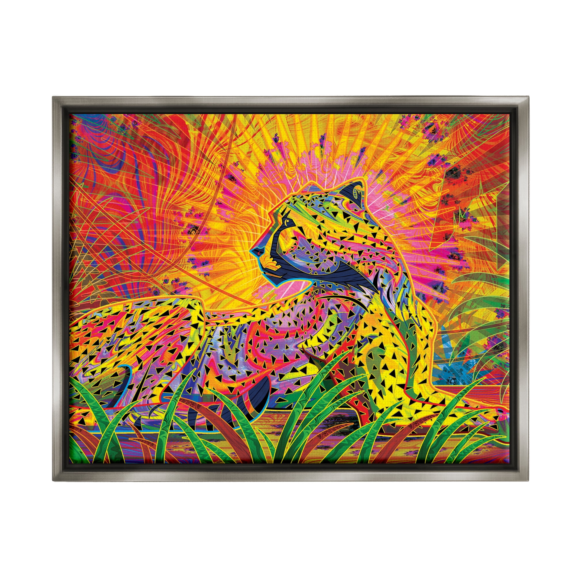 Stupell Industries Fractal Patterned Leopard Animals & Insects Painting Gray Floater Framed Art Print Wall Art, 21 x 17