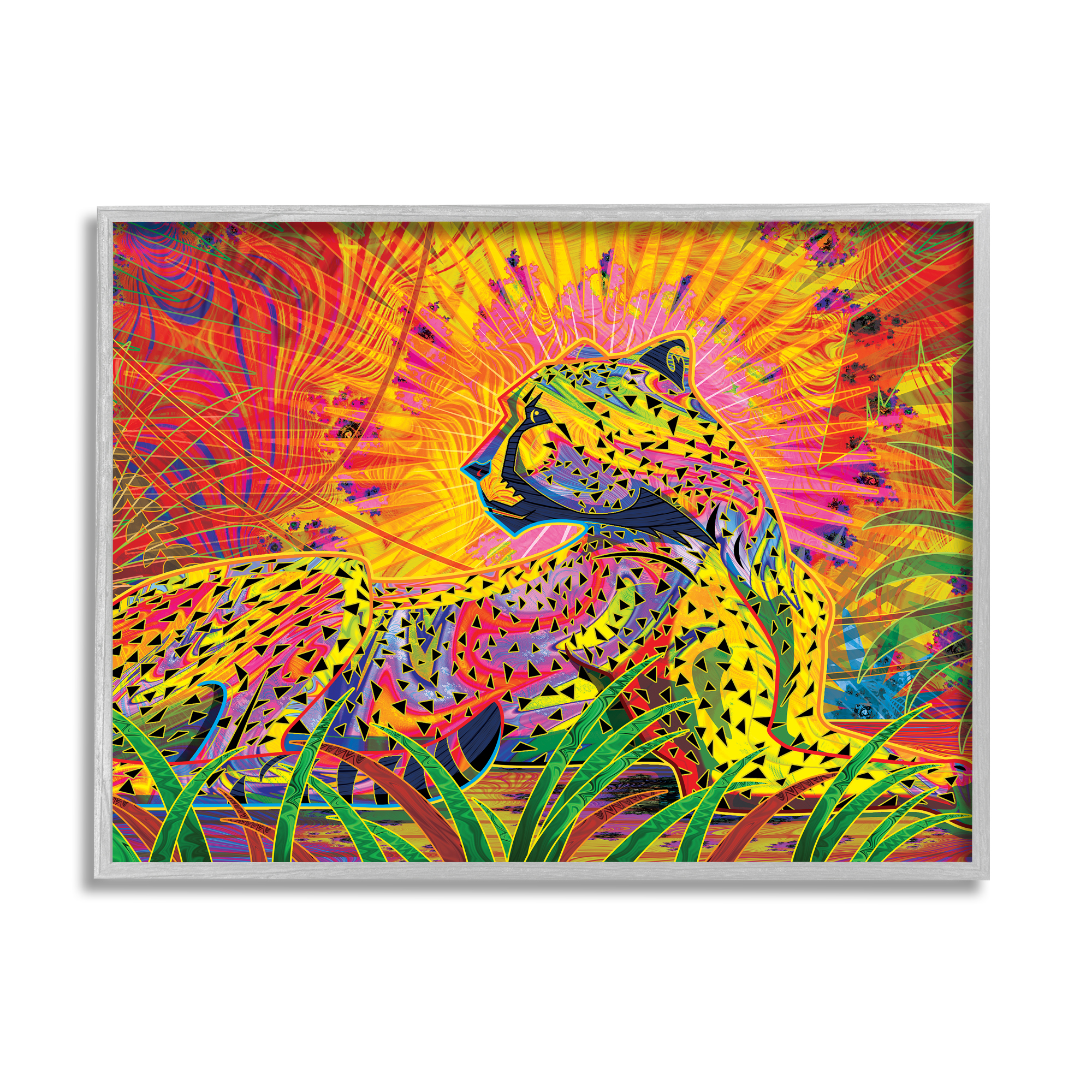 Stupell Industries Fractal Patterned Leopard Animals & Insects Painting Gray Framed Art Print Wall Art, 14 x 11