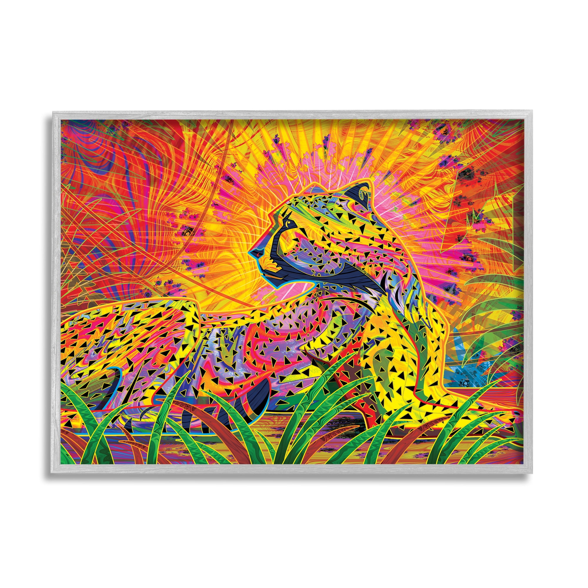 Stupell Industries Fractal Patterned Leopard Animals & Insects Painting Gray Framed Art Print Wall Art, 20 x 16