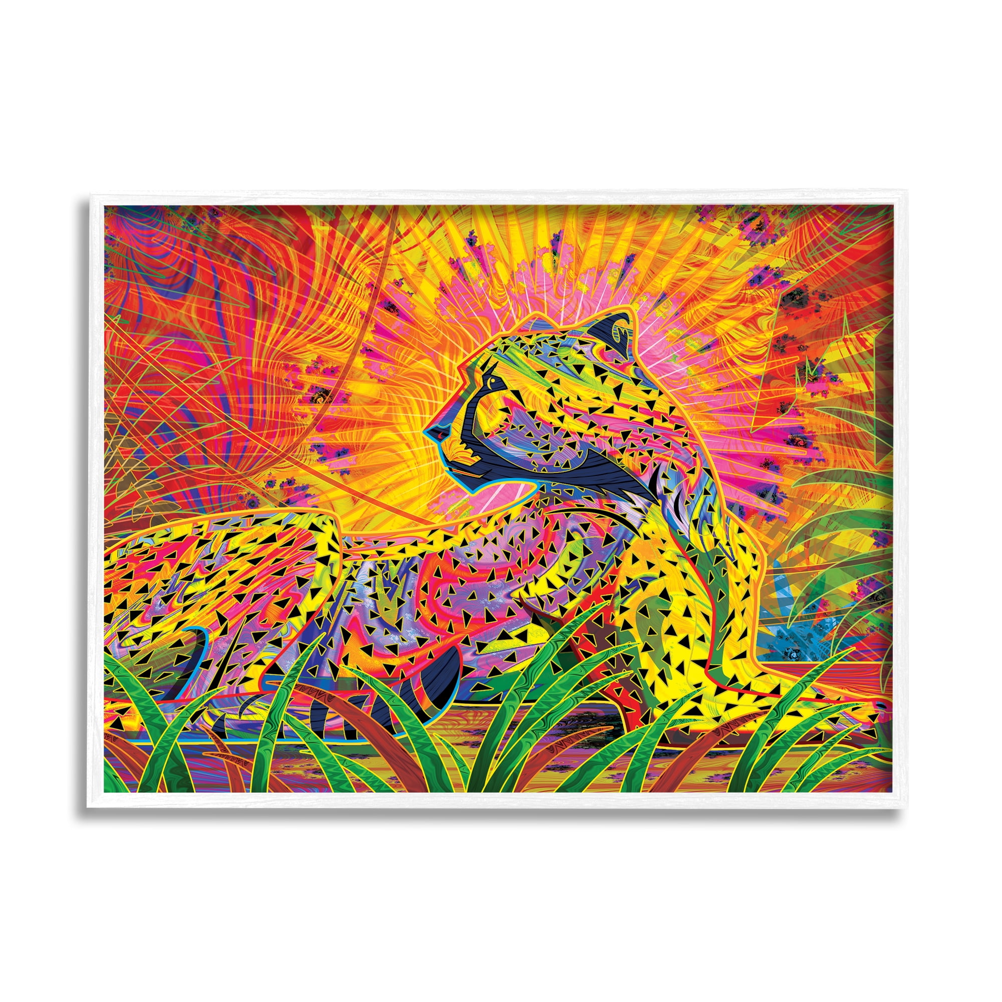Stupell Industries Fractal Patterned Leopard Animals & Insects Painting White Framed Art Print Wall Art, 30 x 24