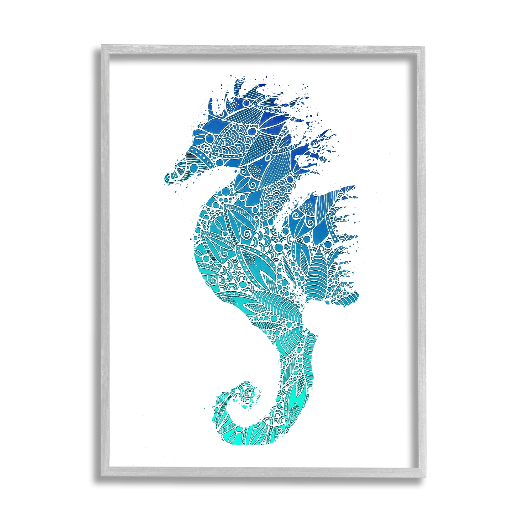 Stupell Industries Fractal Patterned Seahorse Animals & Insects Painting Gray Framed Art Print Wall Art, 16 x 20