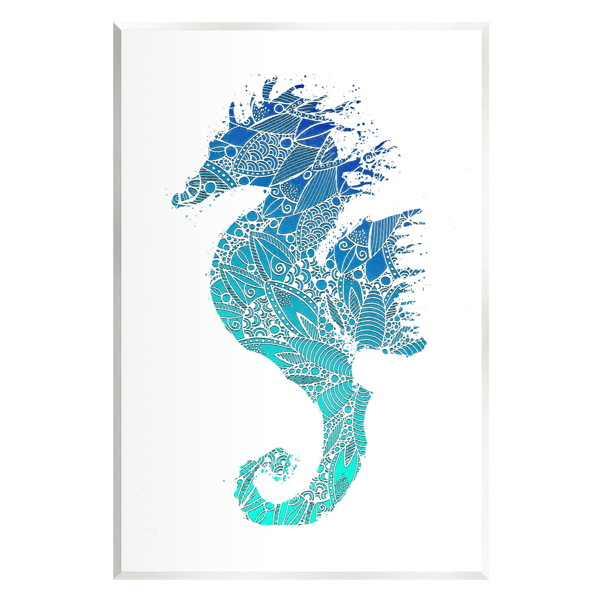 Blue Fractal Seahorse MDF Wall Plaque Art, 13 x 19