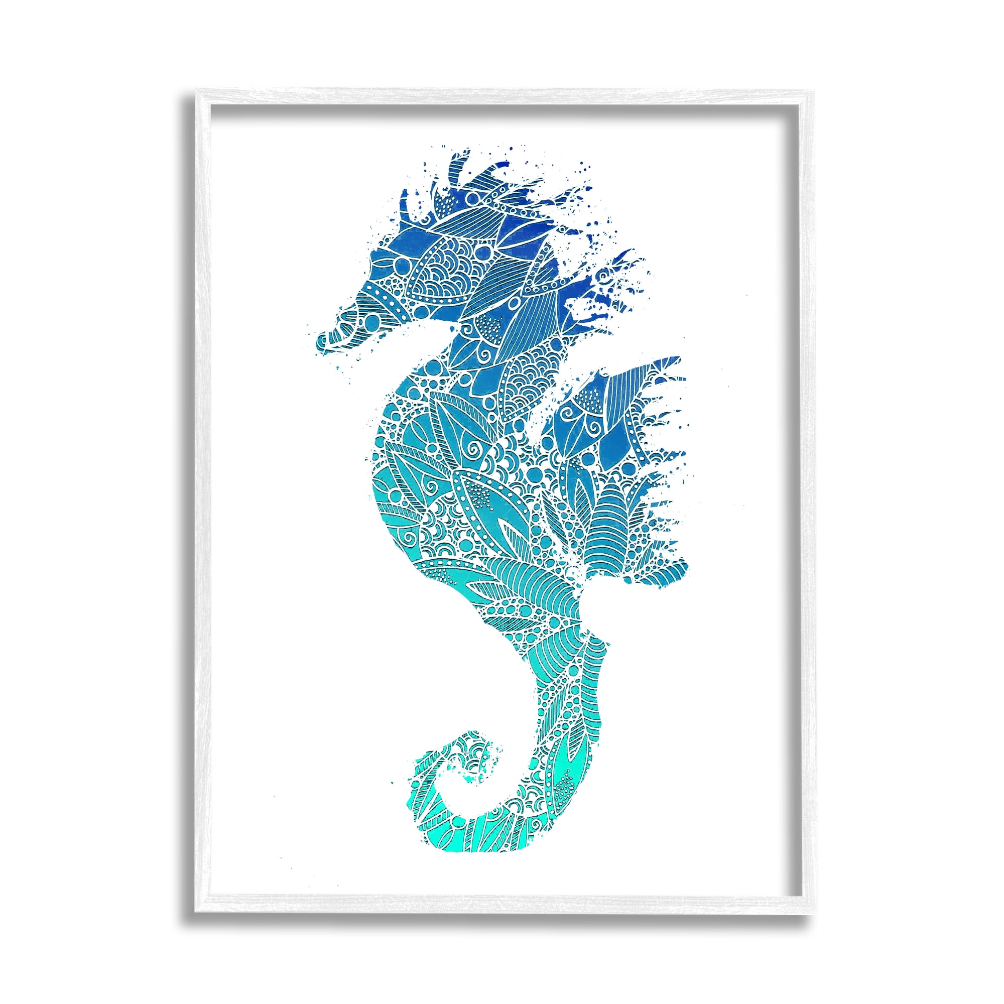Stupell Industries Fractal Patterned Seahorse Animals & Insects Painting White Framed Art Print Wall Art, 11 x 14