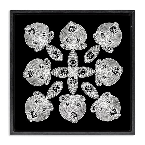 Stupell Industries Bohemian Fractal Symmetry in Monochrome Black Floating Frame Canvas Art, 18 x 18, by El Perkin