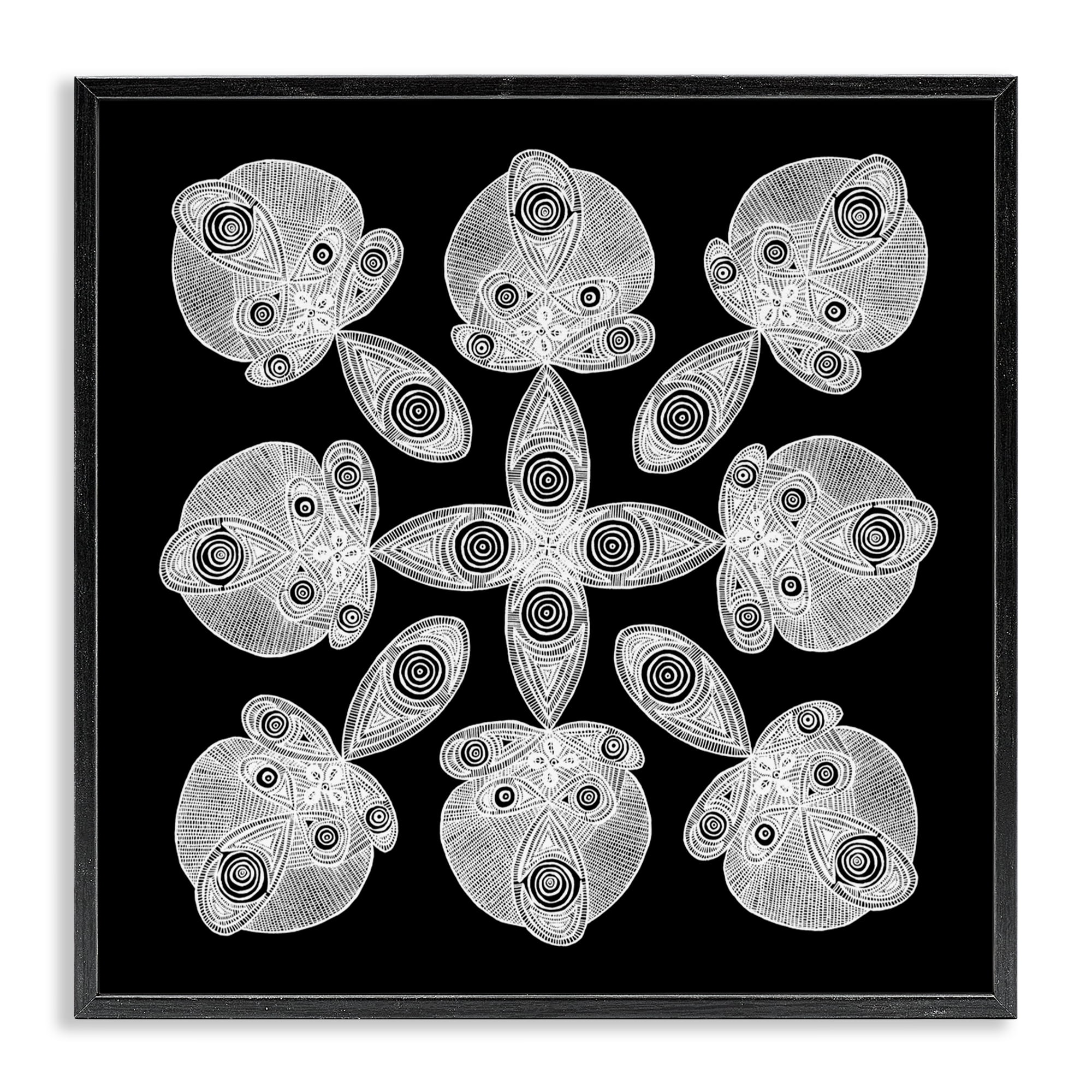 Stupell Industries Fractal Symmetry in Monochrome Black Framed Giclee Art, design by El Perkin