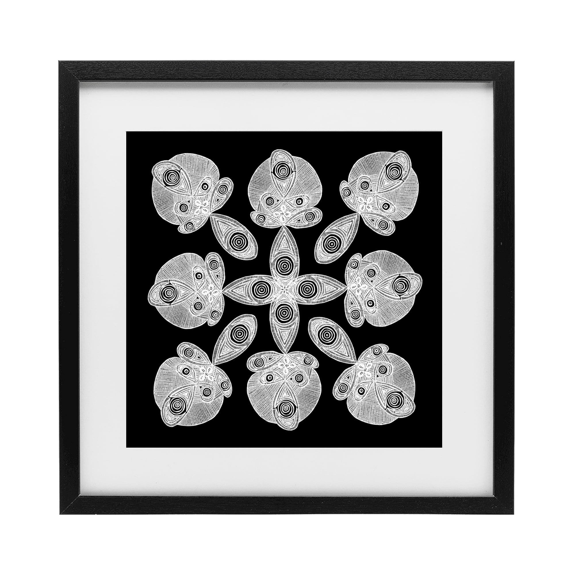 Stupell Industries Fractal Symmetry in Monochrome Black Framed Print Under Glass, design by El Perkin