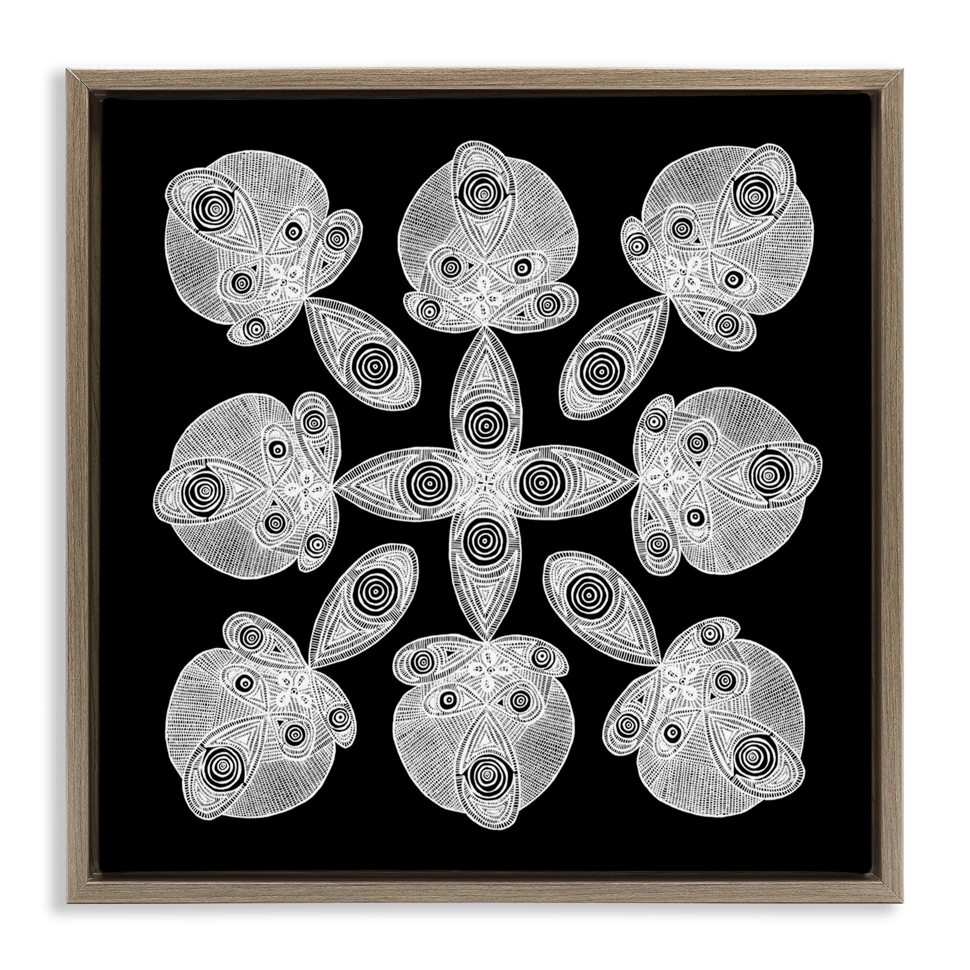 Stupell Industries Fractal Symmetry in Monochrome Brown Framed Floater Canvas Wall Art, design by El Perkin