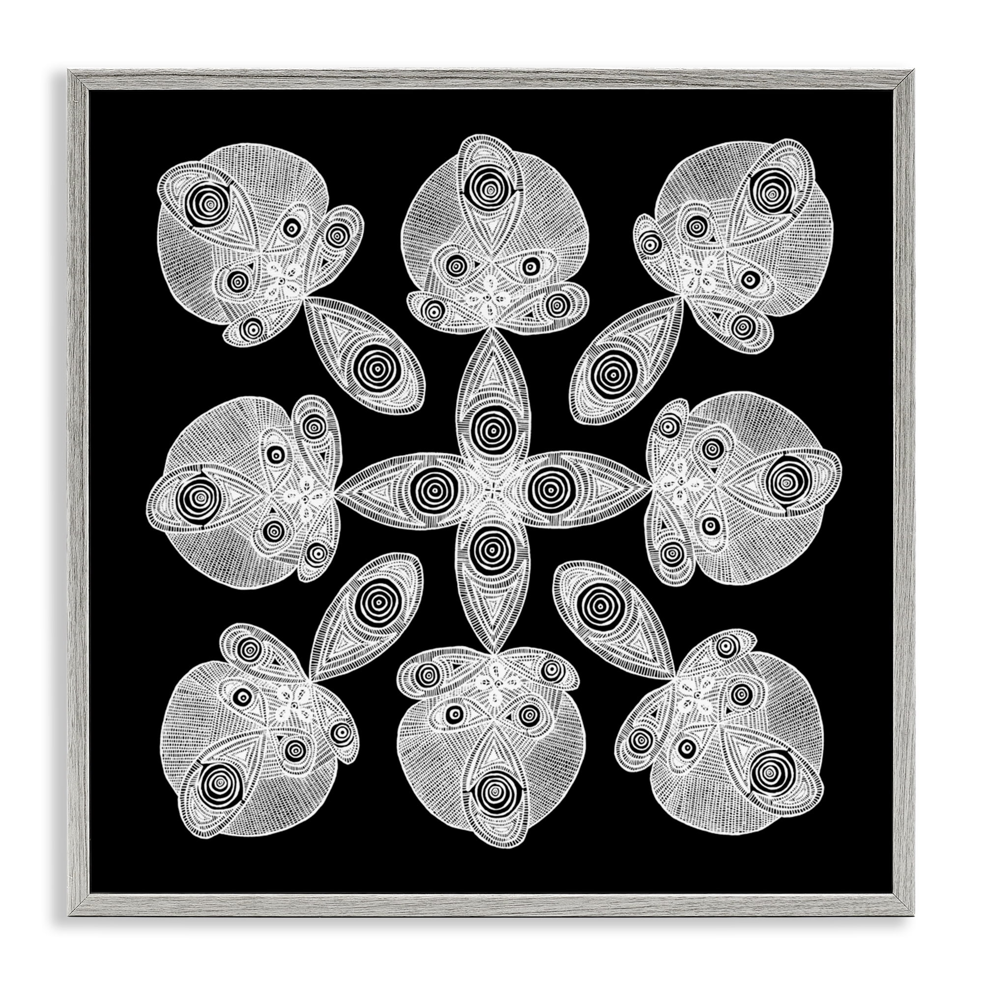Stupell Industries Fractal Symmetry in Monochrome Gray Framed Giclee Art, design by El Perkin