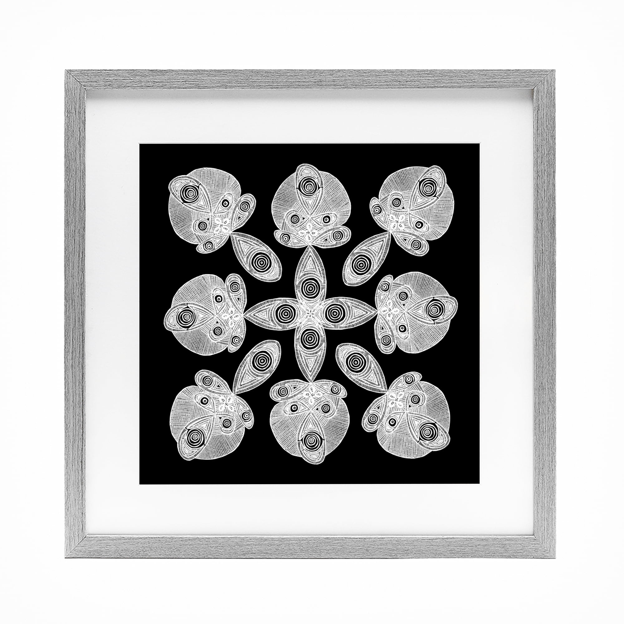Stupell Industries Fractal Symmetry in Monochrome Gray Framed Print Under Glass, design by El Perkin