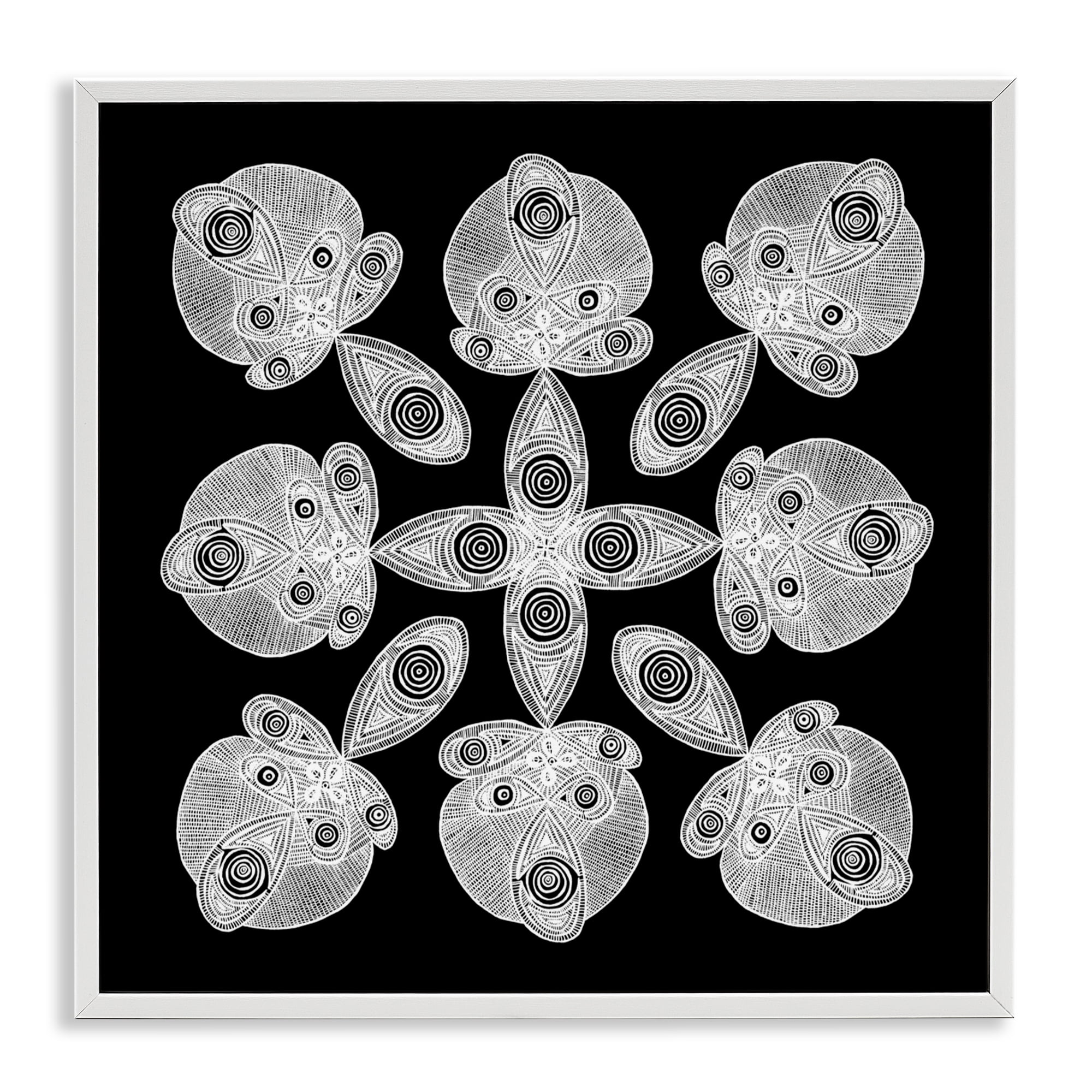 Stupell Industries Fractal Symmetry in Monochrome White Framed Giclee Art, design by El Perkin