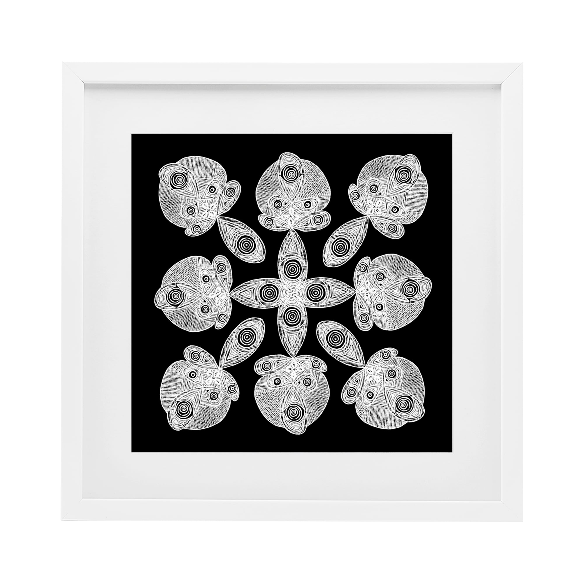 Stupell Industries Fractal Symmetry in Monochrome White Framed Print Under Glass, design by El Perkin