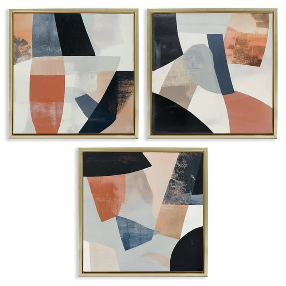 Stupell Industries Fragmented Visions Abstracts 3 Piece Gold Framed Floater Canvas Set design by Mona Grace, 18 x 18