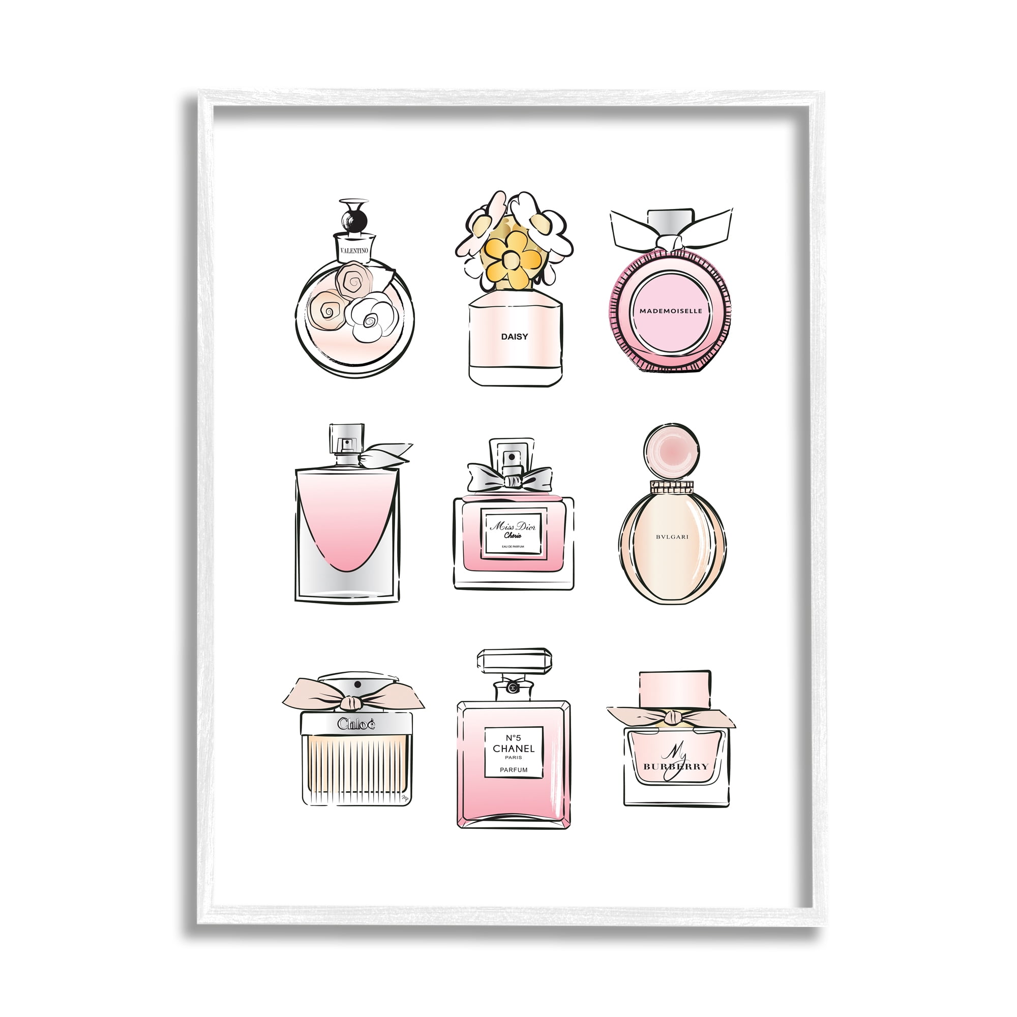 Stupell Industries Fragrance Bottle Glamour Chic Modern Fashion Illustrations Graphic Art White Framed Art Print Wall Art, 11x14, by Martina Pavlova