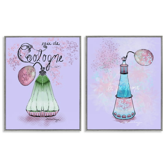 Stupell Industries Fragrance Perfumes on Purple 2 Piece Gray Framed Giclee Art Set design by Susan Lugar, 30 x 24