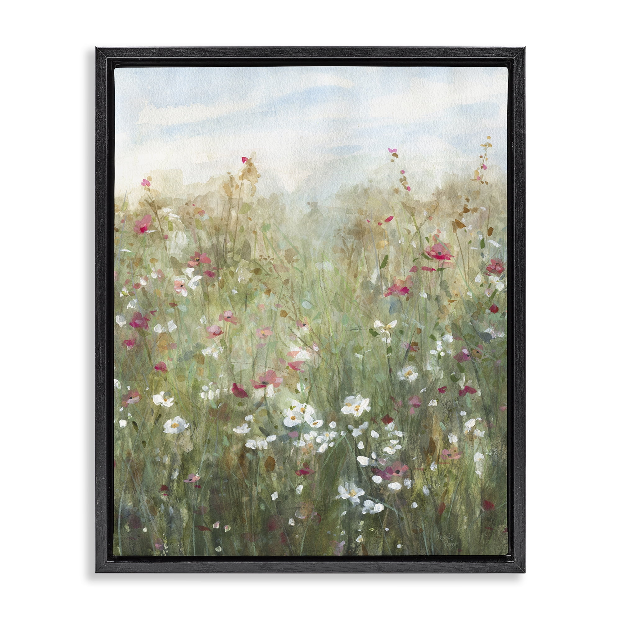 Stupell Industries Fragrant Wildflower Field Landscape & Nature Painting Black Floater Framed Canvas Art Print Wall Art, 17 x 21