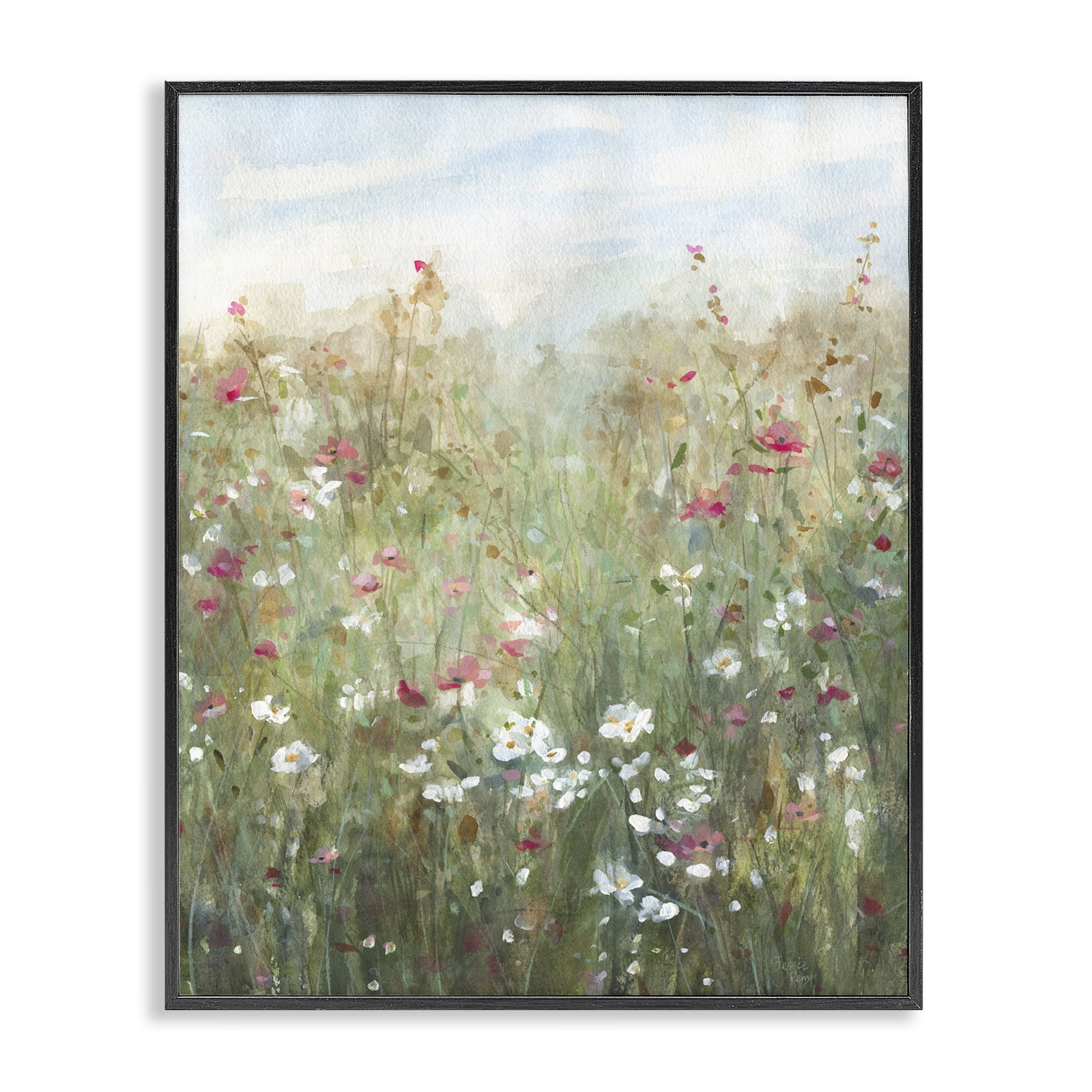 Stupell Industries Fragrant Wildflower Field Landscape & Nature Painting Black Framed Art Print Wall Art, 24 x 30