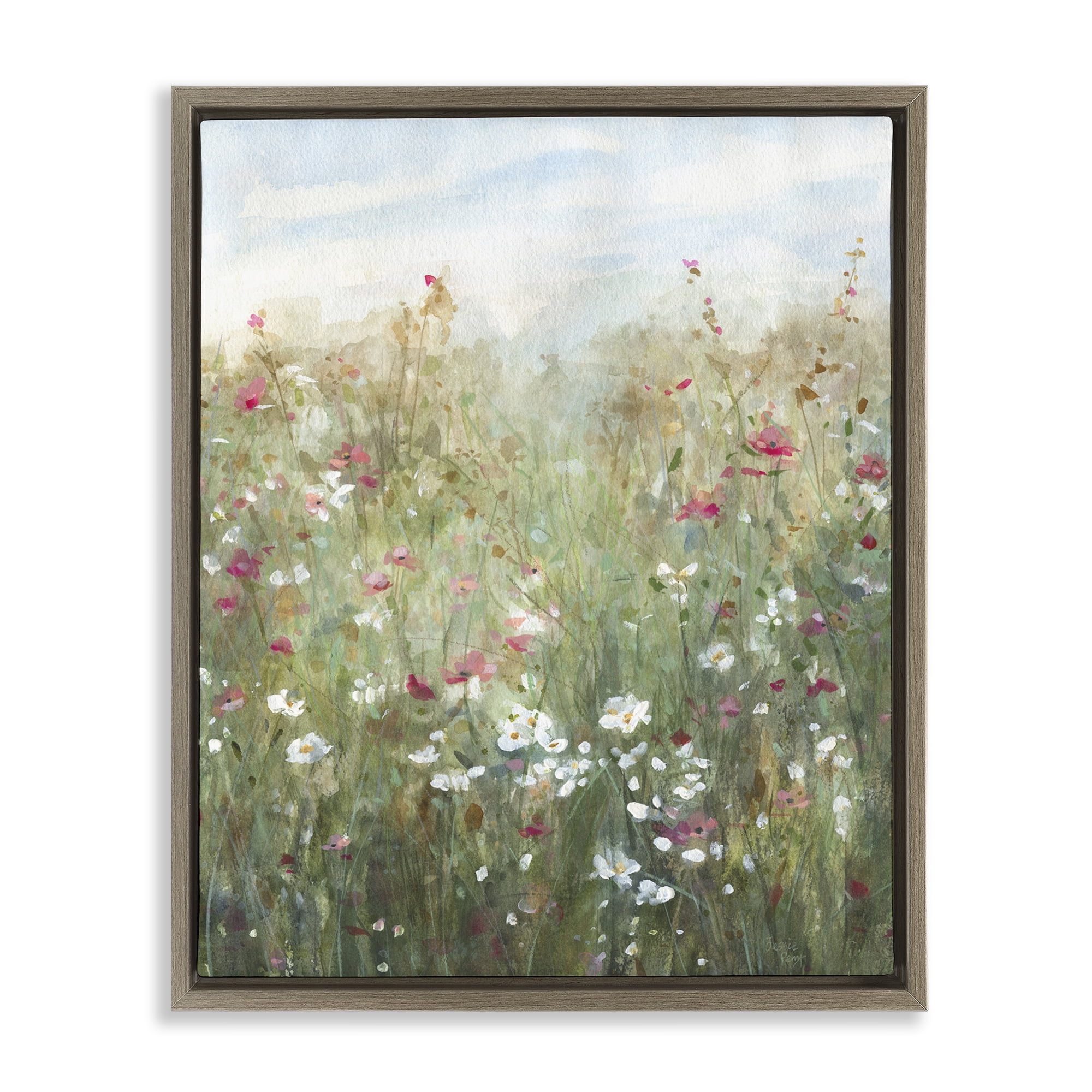 Stupell Industries Fragrant Wildflower Field Landscape & Nature Painting Brown Floater Framed Canvas Art Print Wall Art, 25 x 31