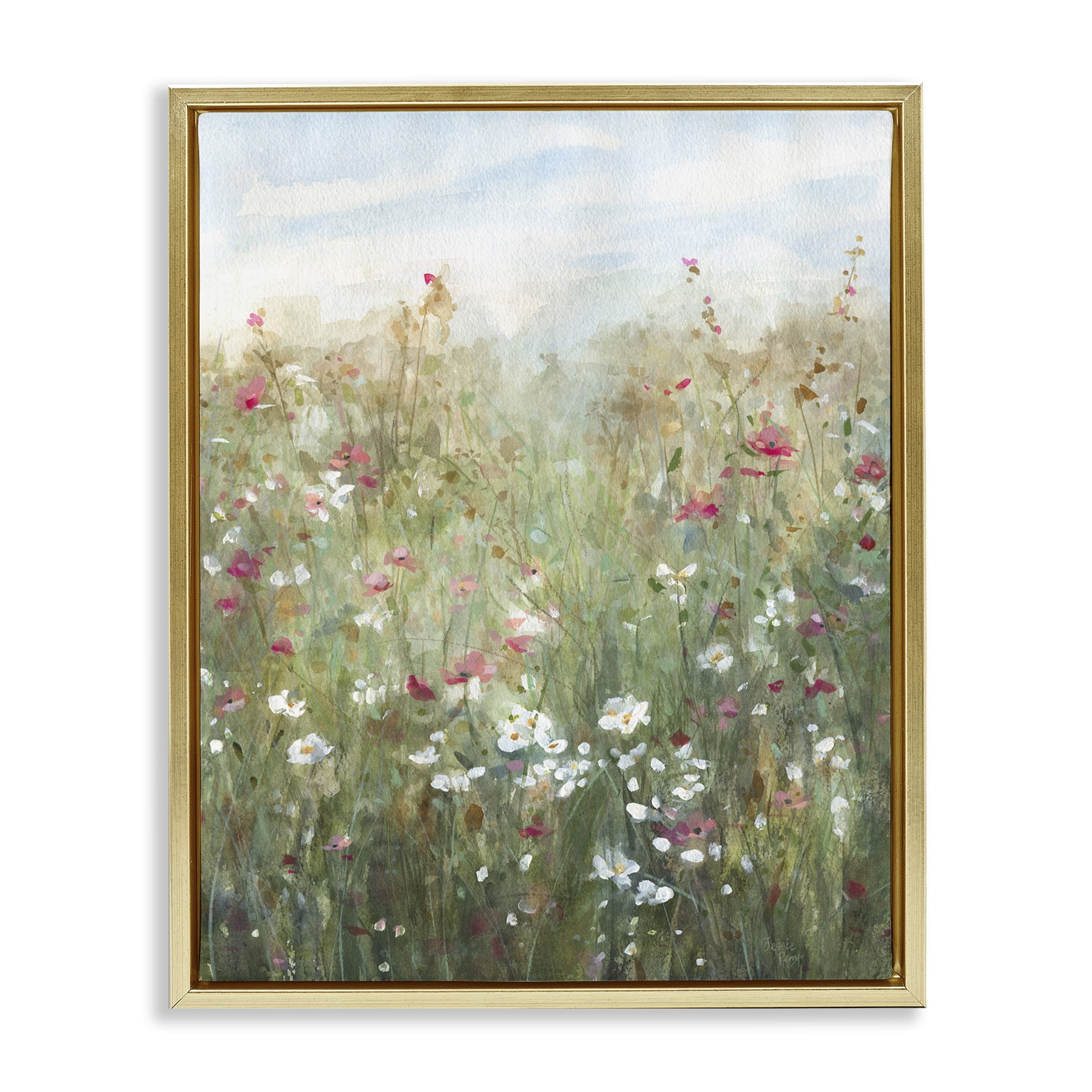 Stupell Industries Fragrant Wildflower Field Landscape & Nature Painting Gold Floater Framed Canvas Art Print Wall Art, 25 x 31