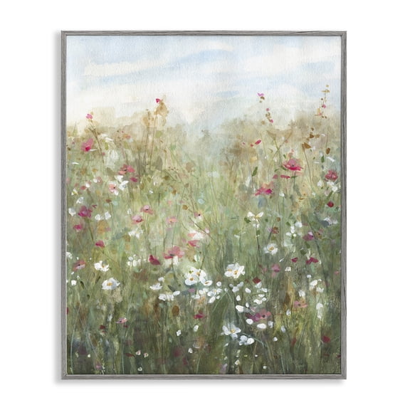 Stupell Industries Fragrant Wildflower Field Landscape & Nature Painting Gray Framed Art Print Wall Art, 11 x 14
