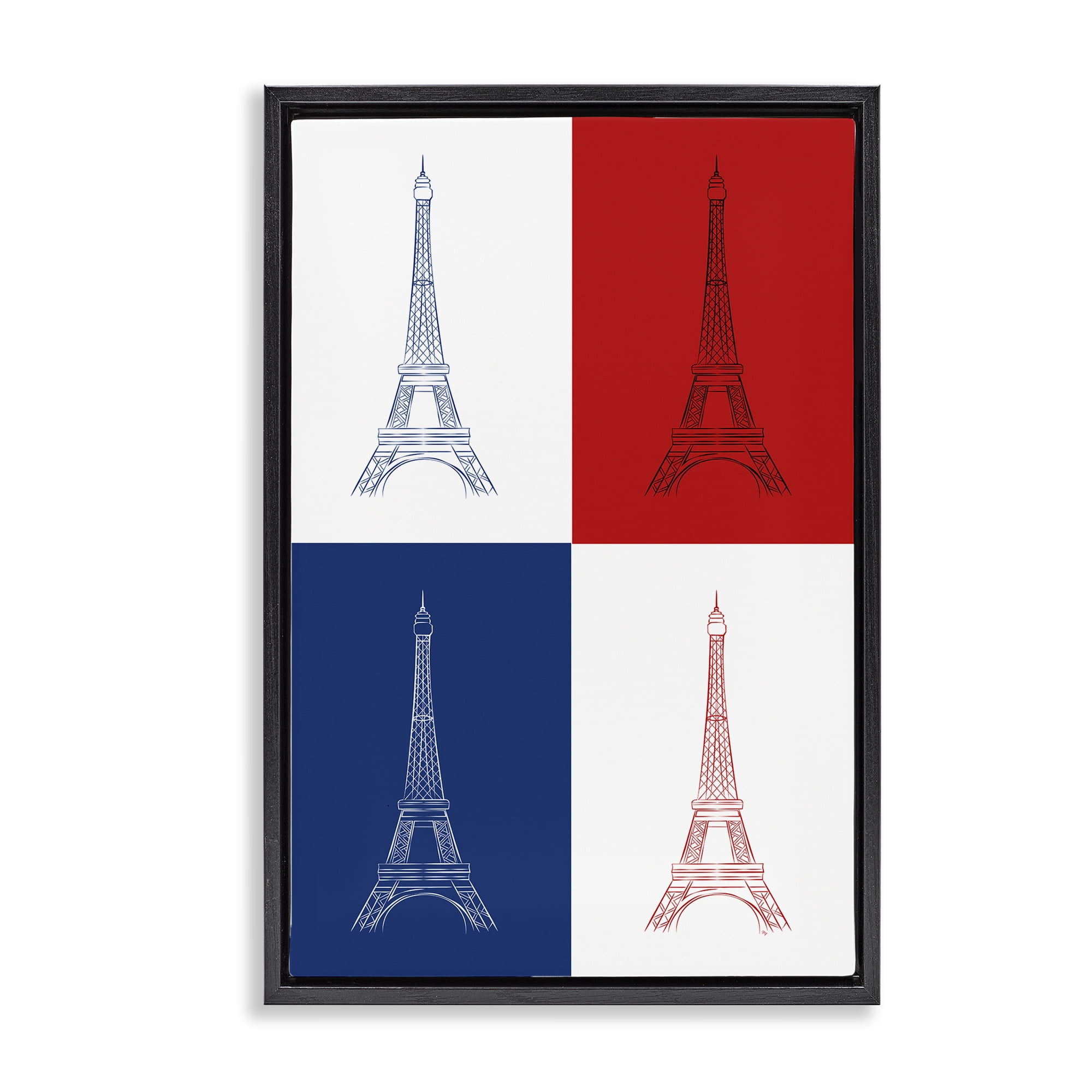 Stupell Industries France Flag Eiffel Tower Buildings & Architecture Painting Black Floater Framed Canvas Art Print Wall Art, 17 x 25
