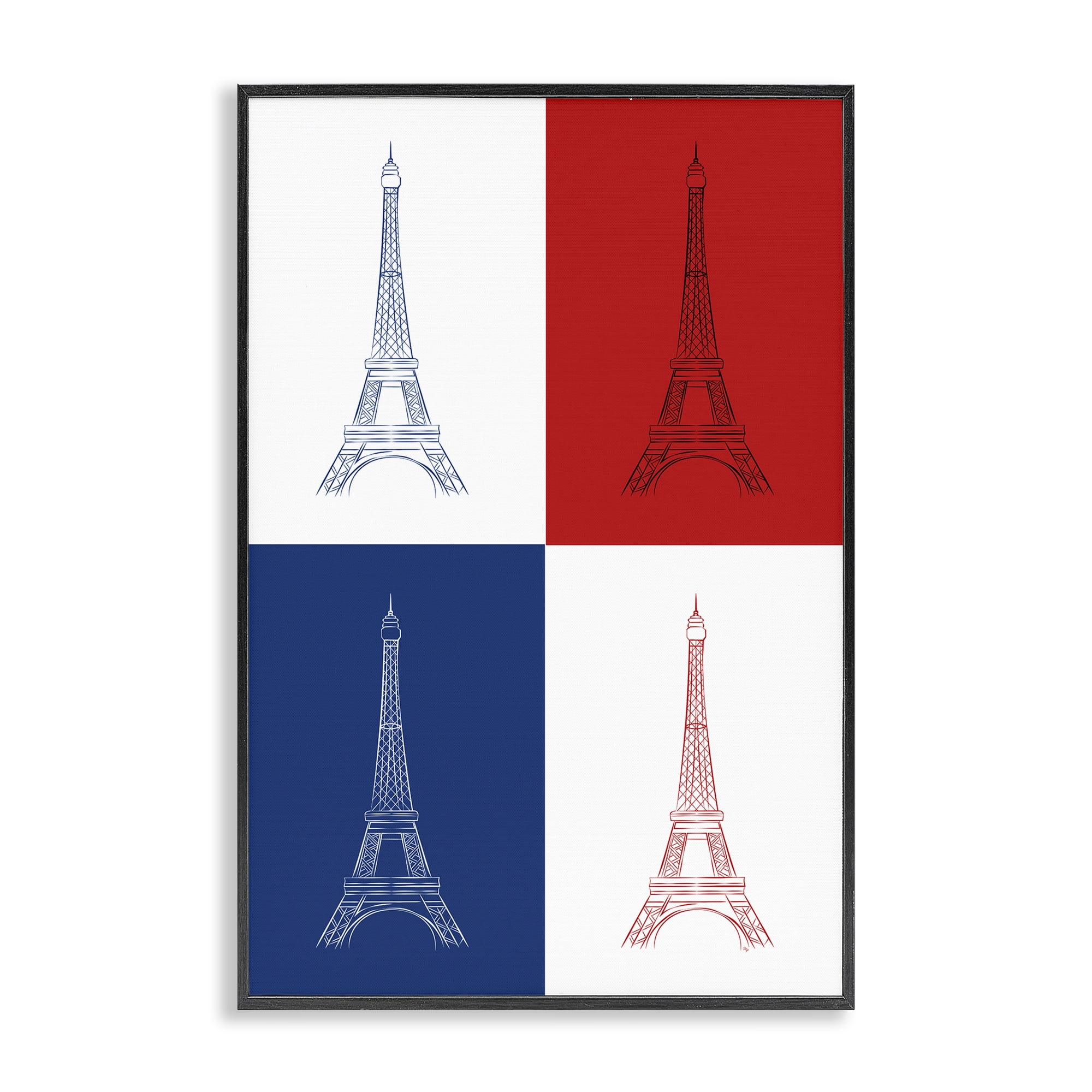 Stupell Industries France Flag Eiffel Tower Buildings & Architecture Painting Black Framed Art Print Wall Art, 16 x 24