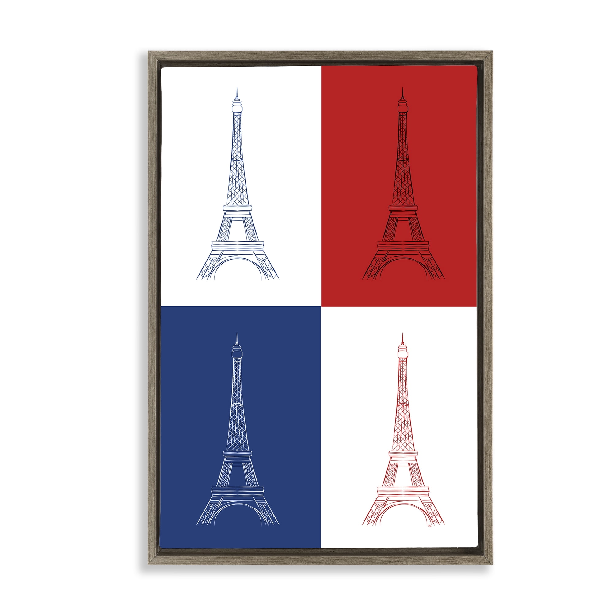 Stupell Industries France Flag Eiffel Tower Buildings & Architecture Painting Brown Floater Framed Canvas Art Print Wall Art, 17 x 25