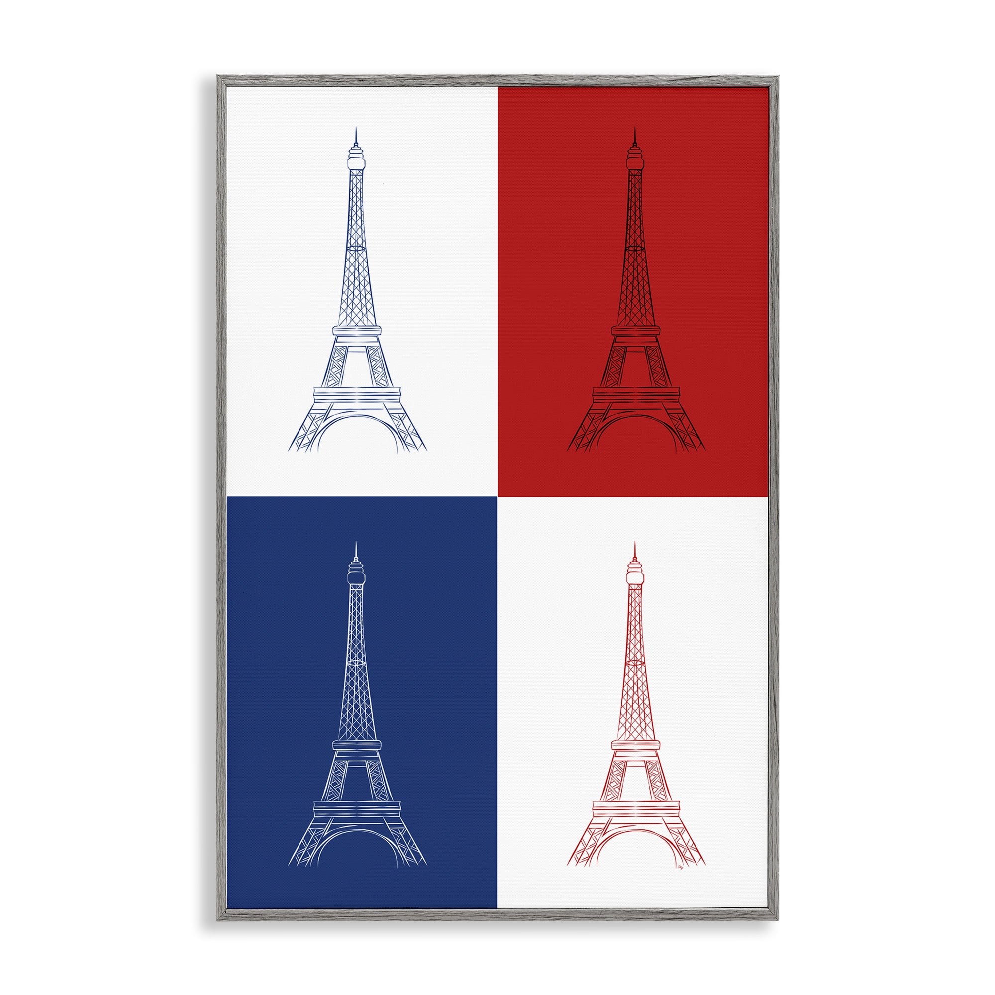 Stupell Industries France Flag Eiffel Tower Buildings & Architecture Painting Gray Framed Art Print Wall Art, 16 x 24