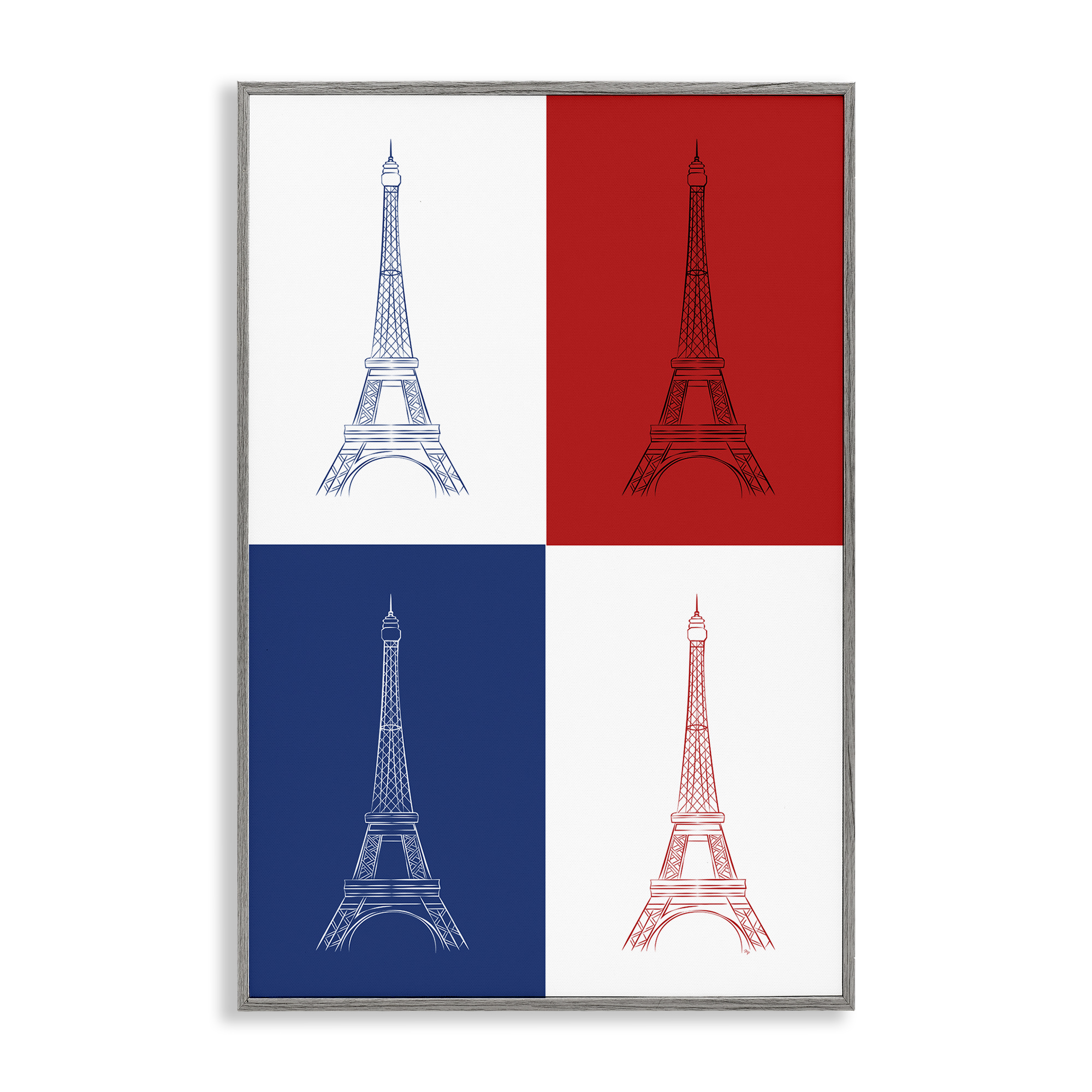 Stupell Industries France Flag Eiffel Tower Buildings & Architecture Painting Gray Framed Art Print Wall Art, 20 x 30