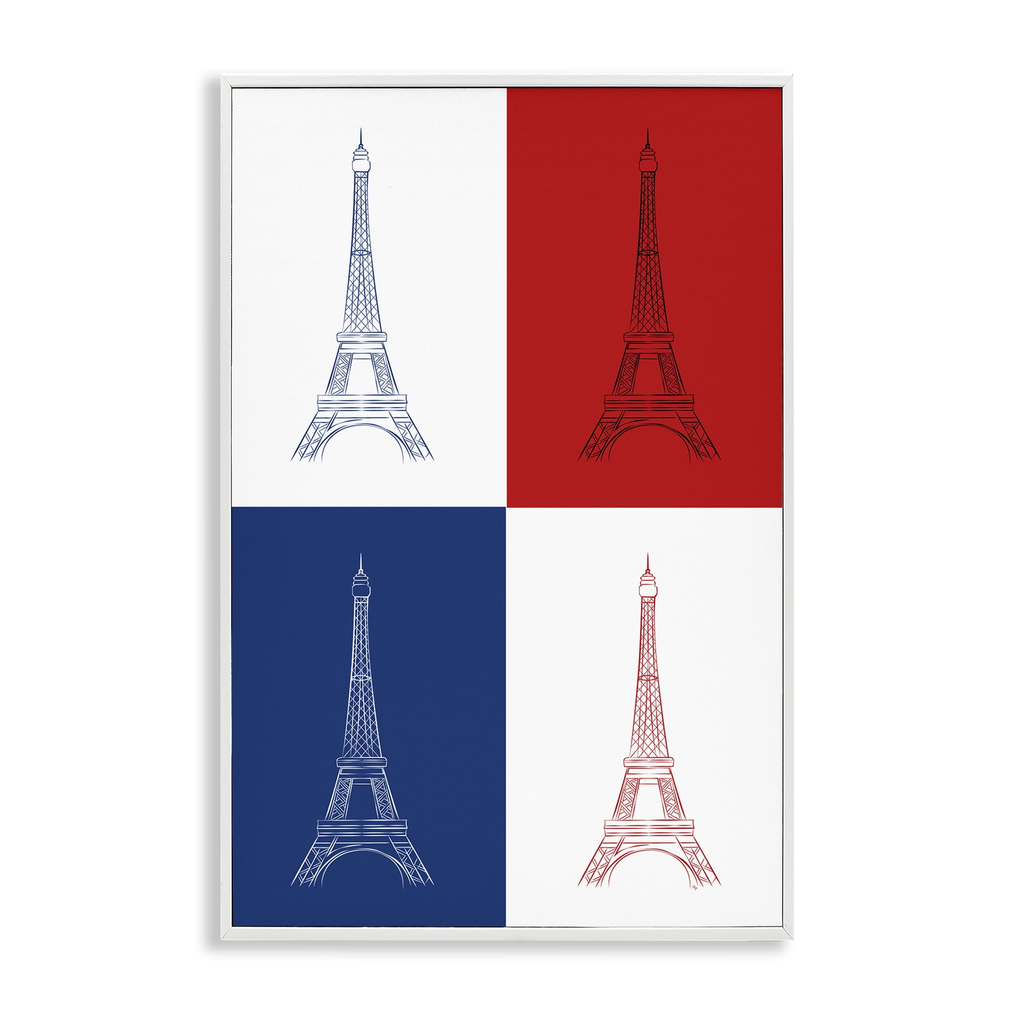 Stupell Industries France Flag Eiffel Tower Buildings & Architecture Painting White Framed Art Print Wall Art, 16 x 24