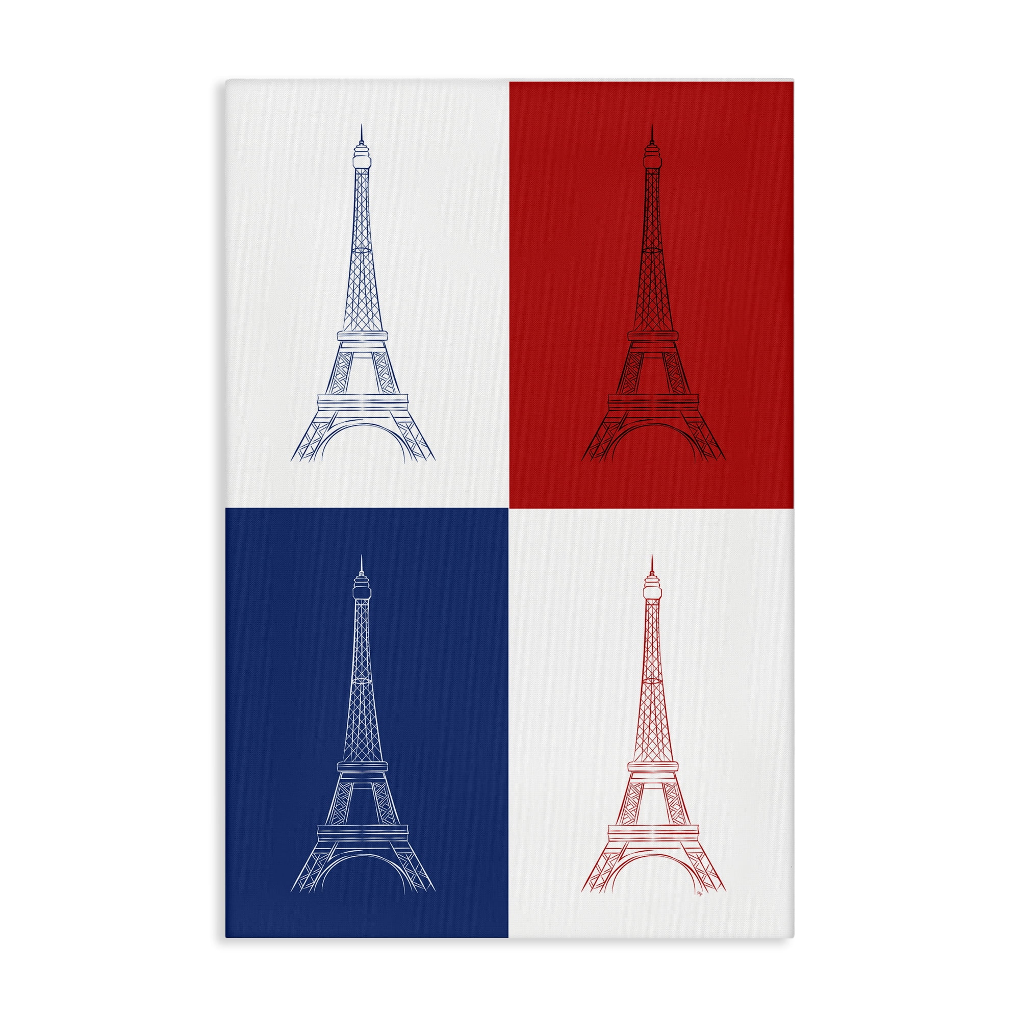 Stupell Industries France Flag Eiffel Tower Buildings & Architecture Painting Wrapped Canvas Art Print Wall Art, 24 x 36