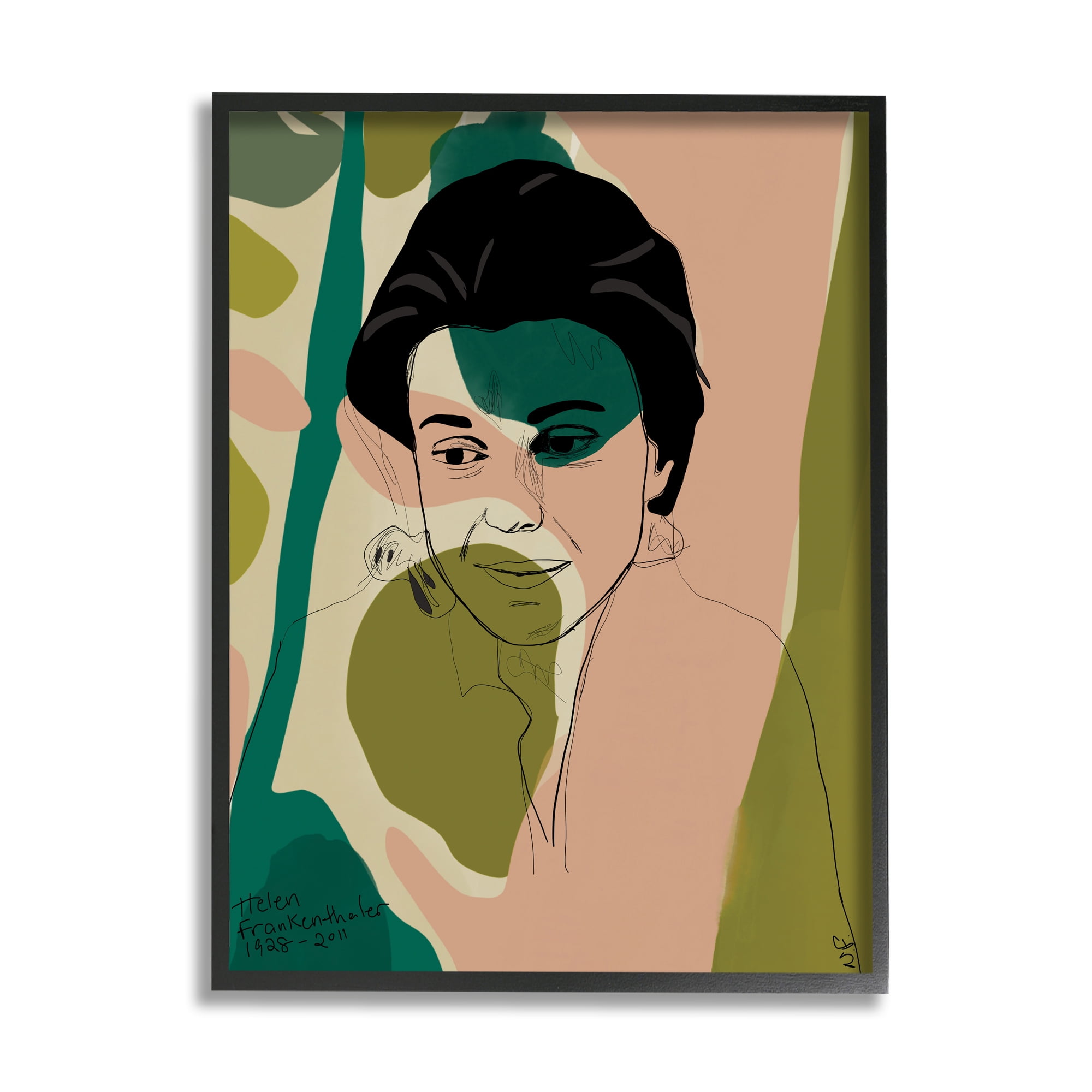 Stupell Industries Frankenthaler Painter Portrait Abstract Green Shapes Novelty Painting Black Framed Art Print Wall Art, 11 x 14