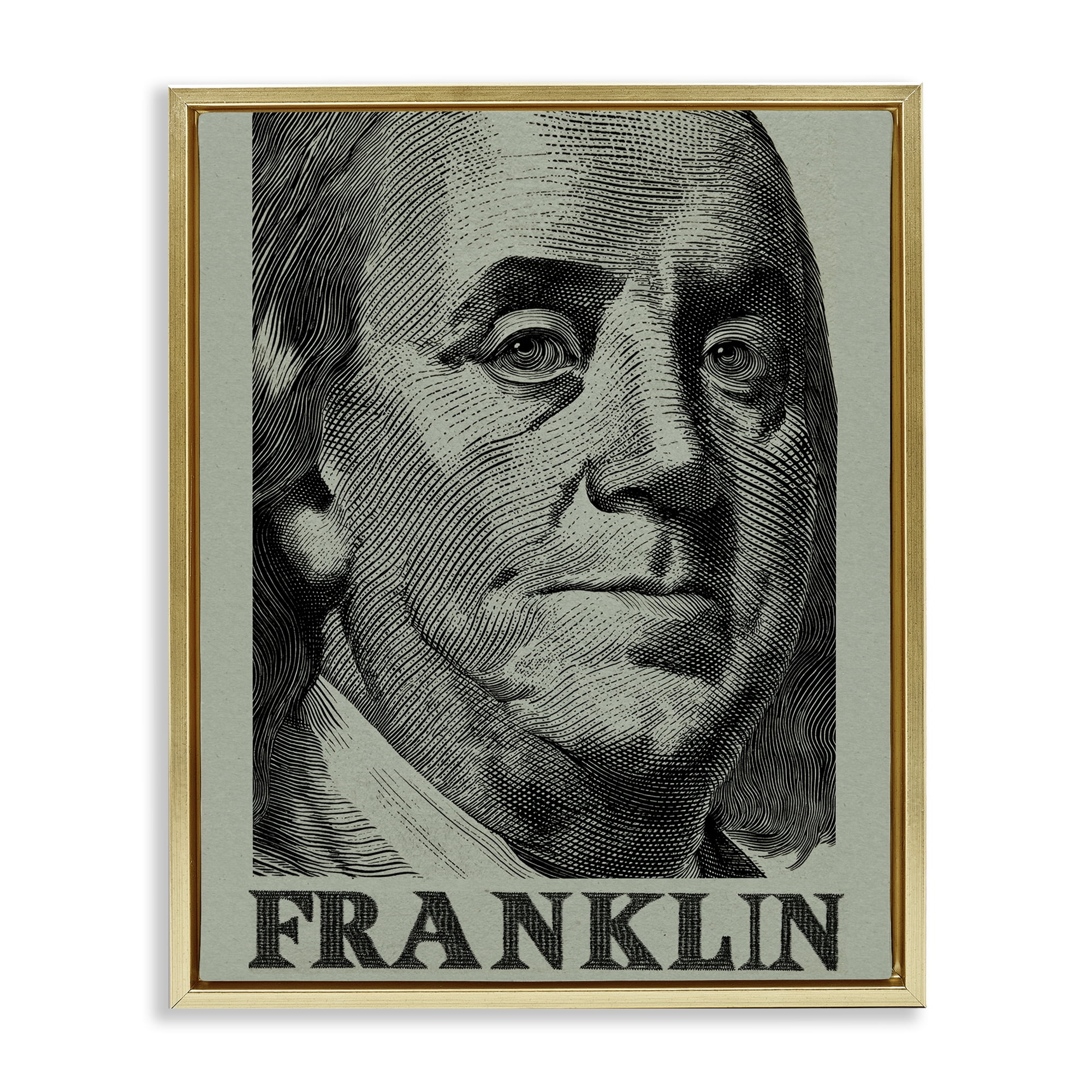 Stupell Industries Franklin's Influence Portrait Gold Framed Floater Canvas Wall Art, design by Svetlana Aleynikova
