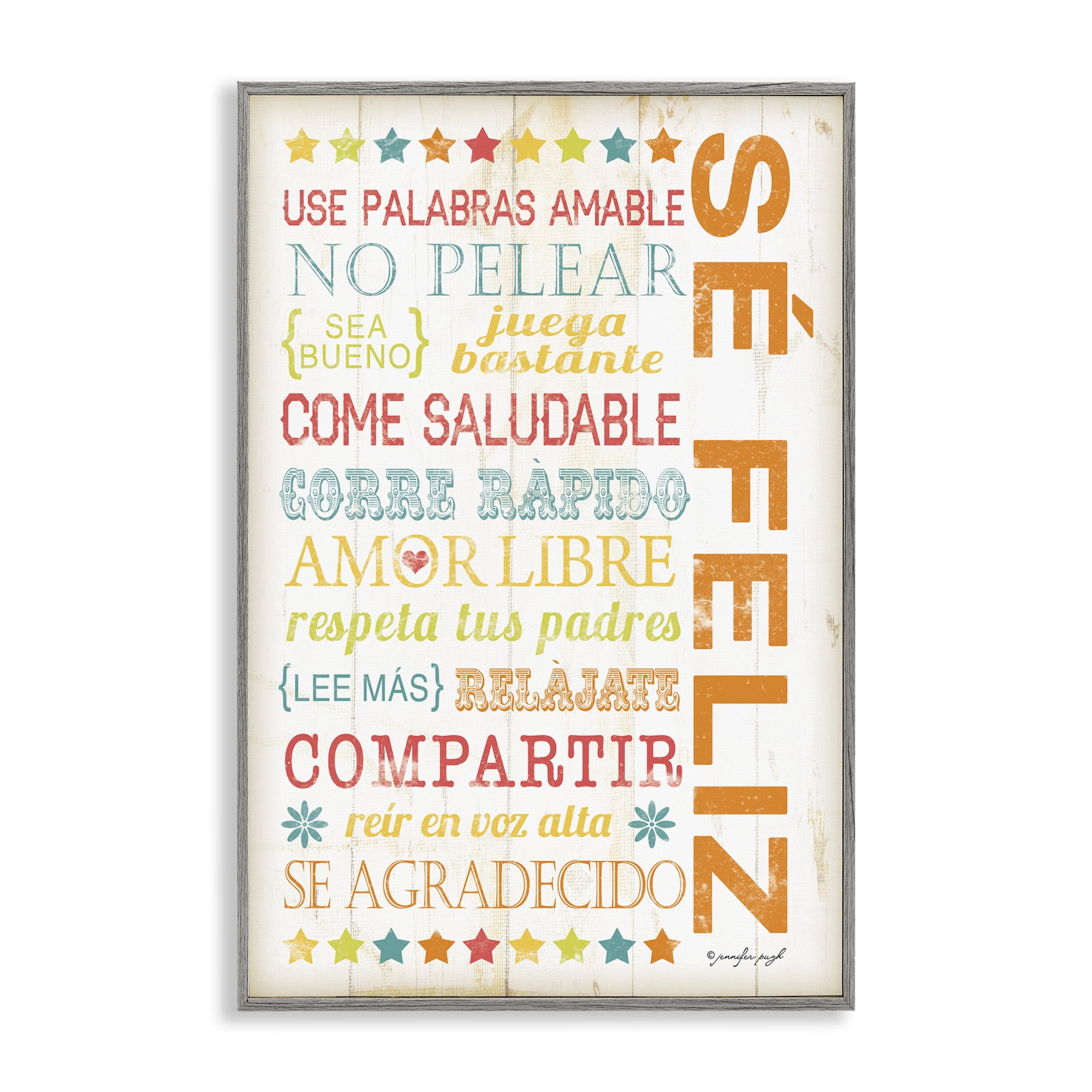 Stupell Industries Frases para Ser Feliz Inspirational Quotes & Sayings Painting Gray Framed Art Print Wall Art, 12 x 18
